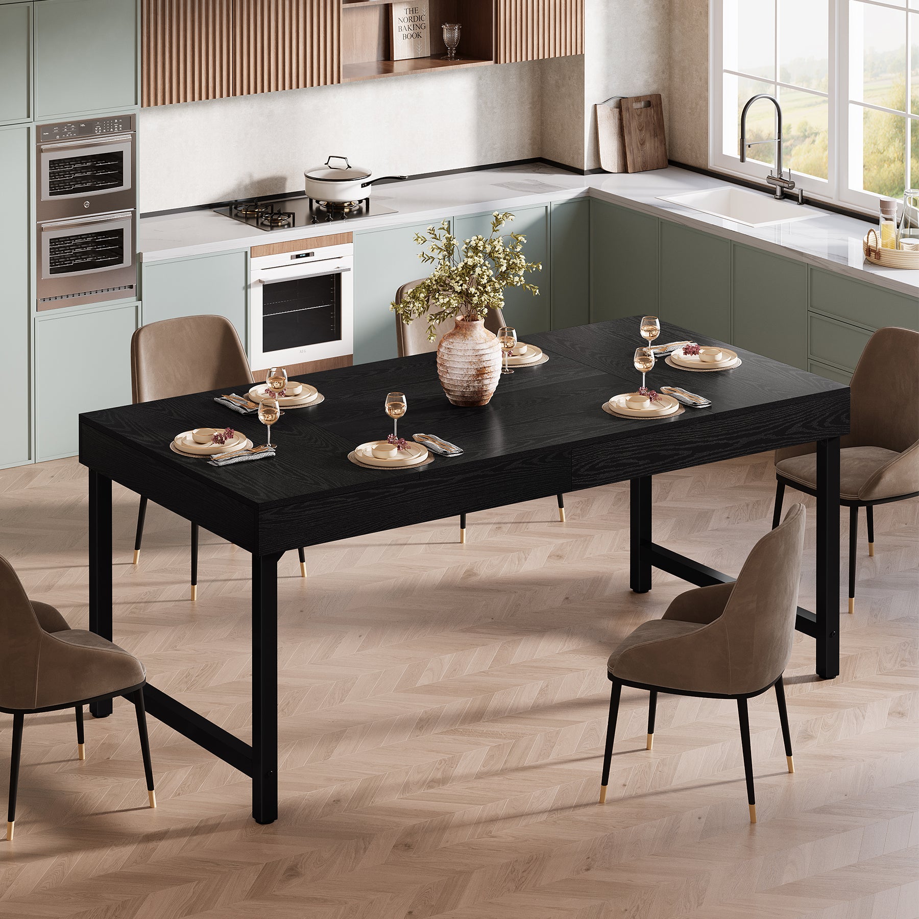 Tribesigns Industrial Farmhouse Dining Table, 55-Inch Rectangle with Heavy-Duty Metal Legs for 4-6 People