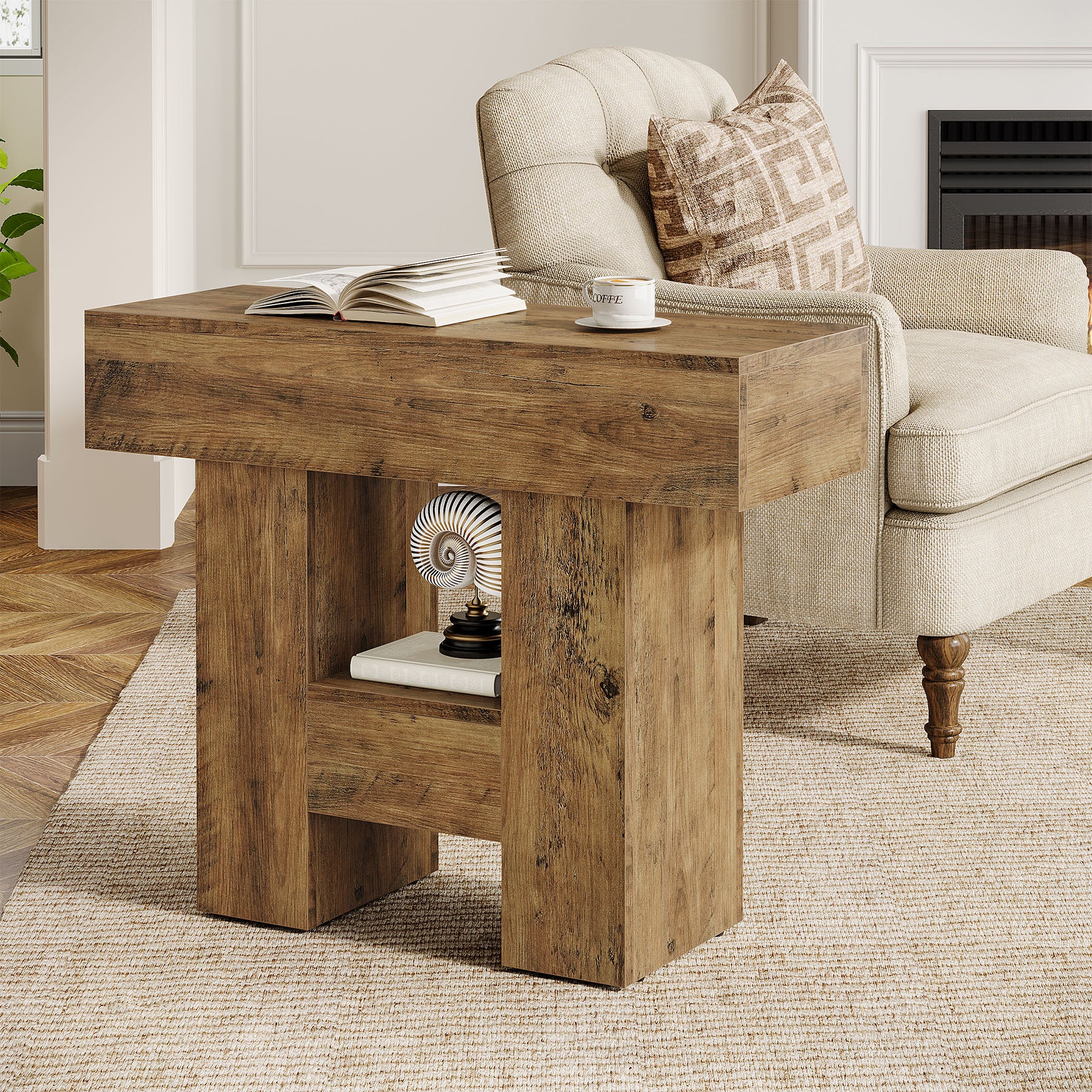 23.6-Inch Farmhouse Narrow End Table with 2-Tier Storage Shelf, Sofa Side Table for Living Room