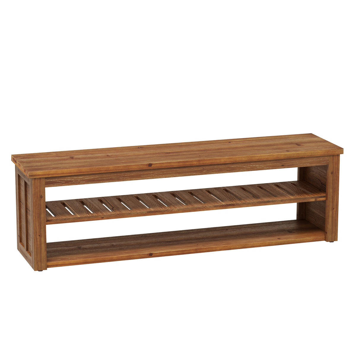 Tribesigns Solid Wood Entryway Bench with 2-Tier Shoe Storage, Farmhouse Shoe Bench for Hallway and Mudroom
