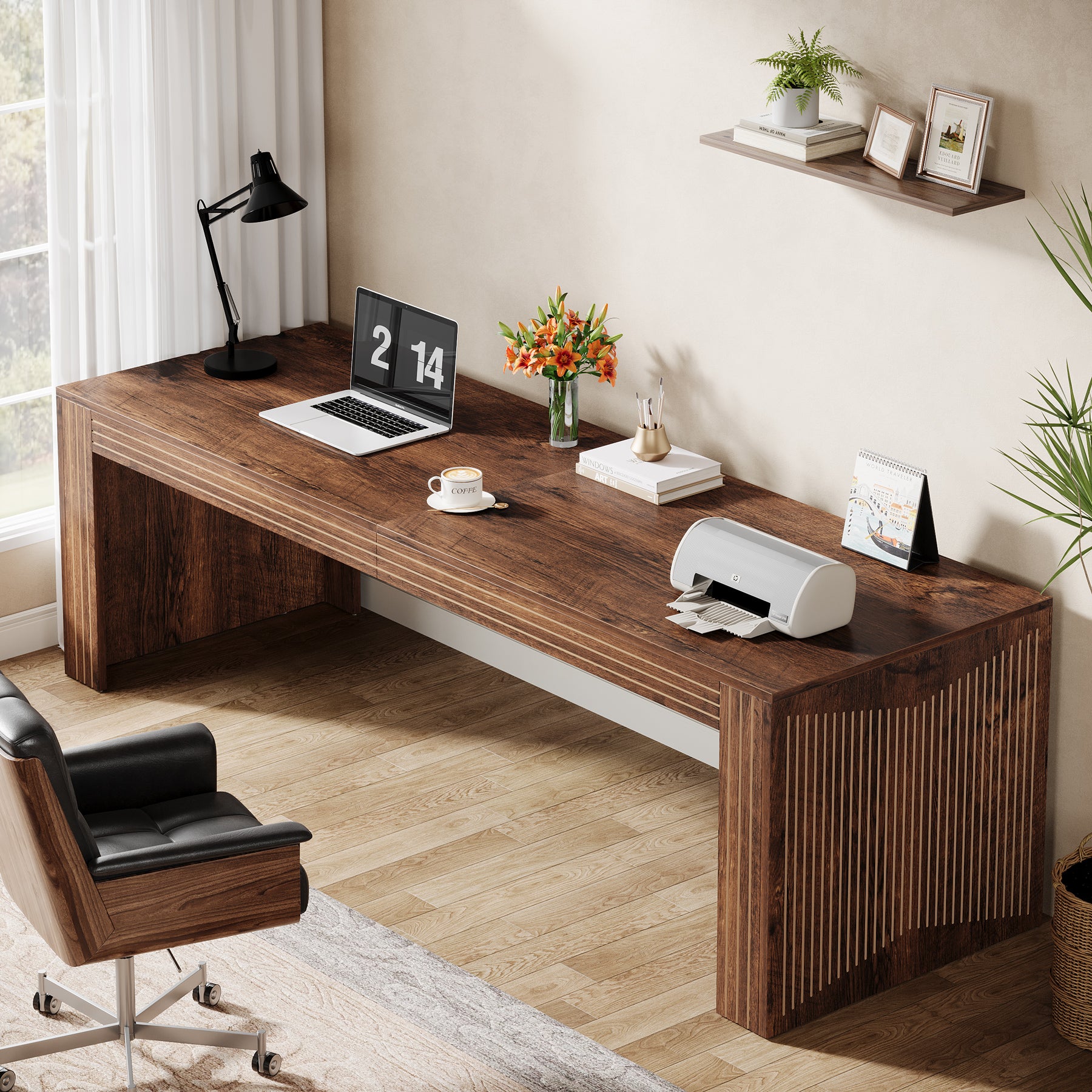 78" Extra Long Desk, Two Person Home Office Desk in Natural