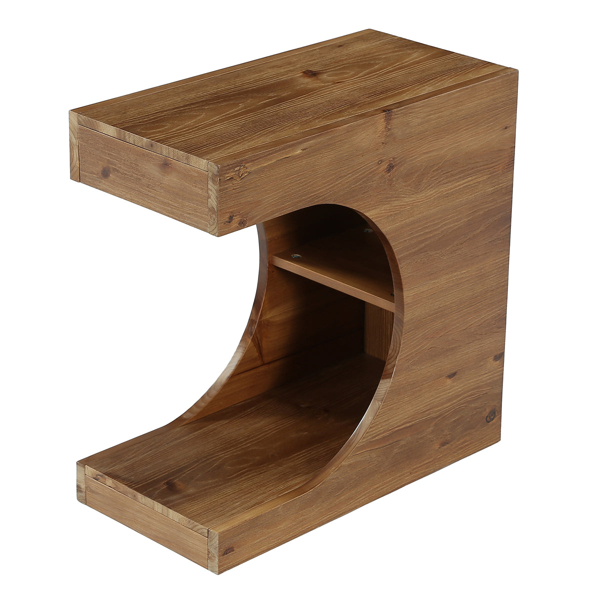 Tribesigns 11.8-Inch Wide Solid Wood C-Shaped Side Table with 2-Tier Storage Shelf
