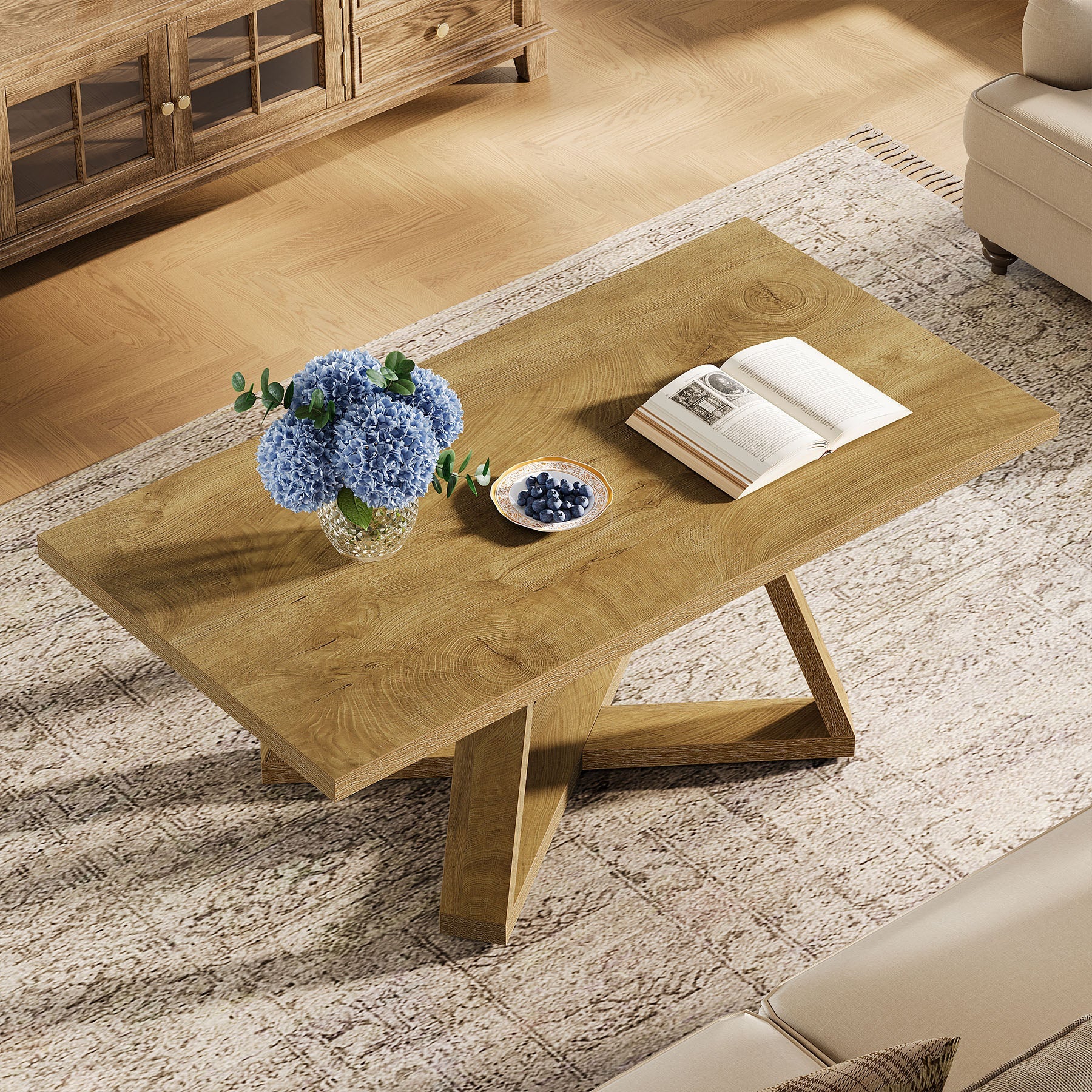 Tribesigns 47" Rectangle Coffee Table, Farmhouse Wooden Accent Table for Small Spaces