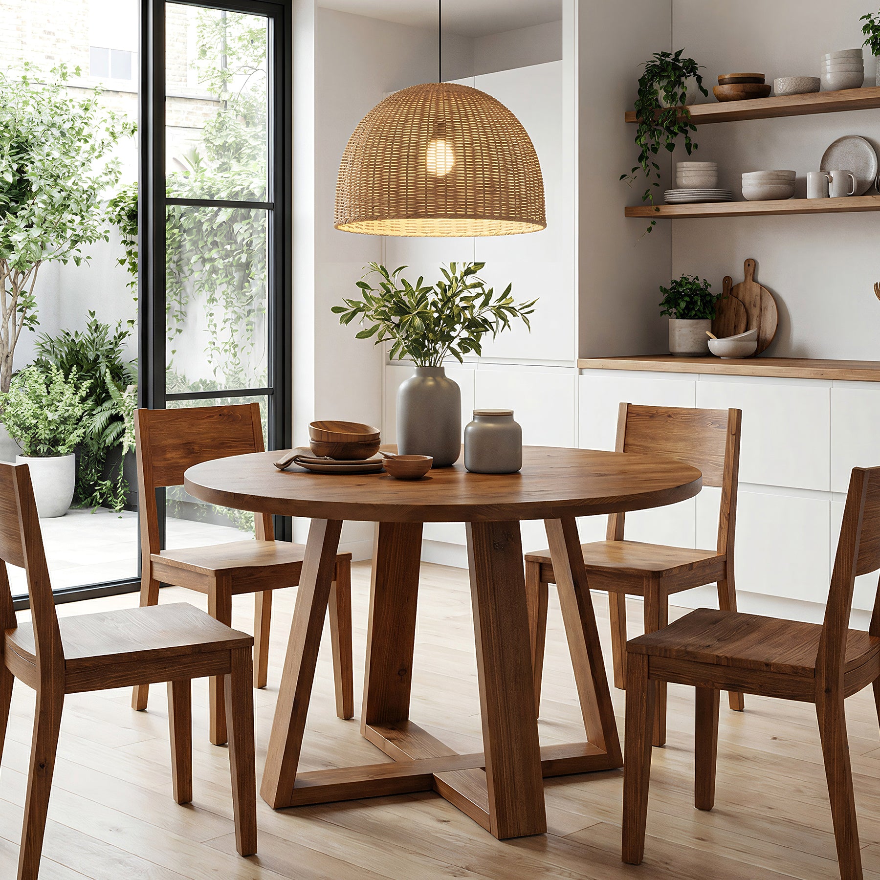 Tribesigns 47.2 Inch Solid Wood Round Dining Table for 4, Farmhouse Kitchen Table with Trestle Base