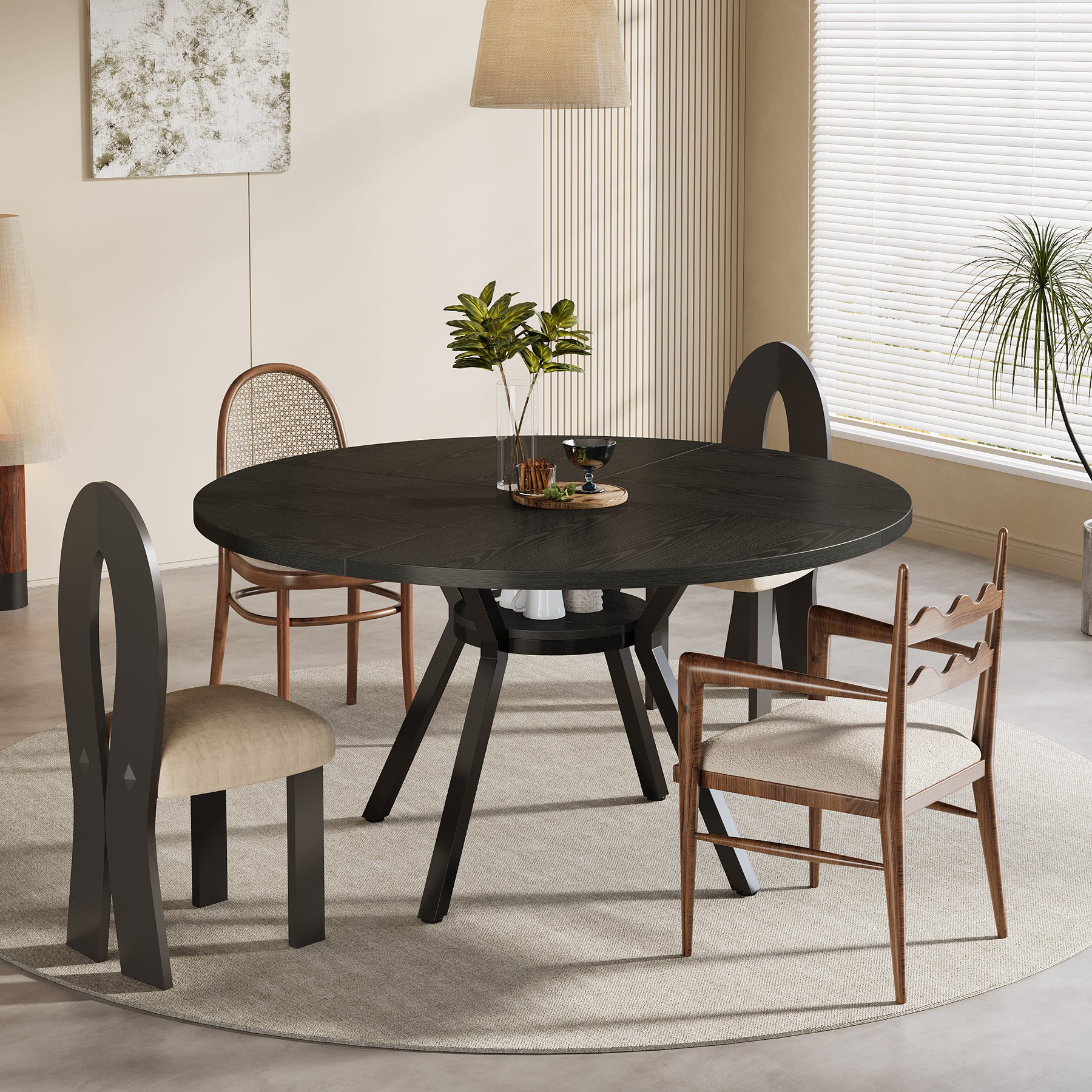 47"Dining Table, Modern Round Kitchen Table for 4
