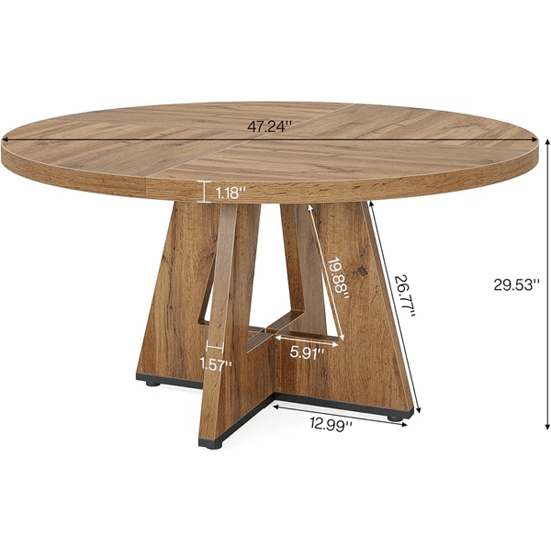 47-Inch Round Dining Table, Farmhouse Wood Kitchen Table for 4-6 with Cross Base