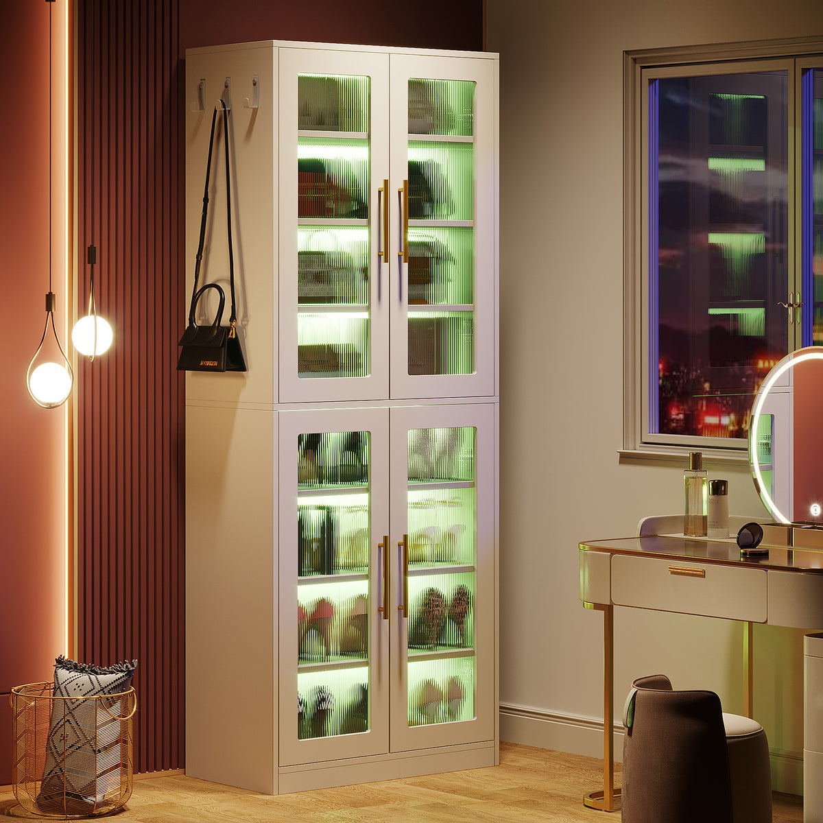 8-Tier Shoe Storage Cabinet with LED Lights and Acrylic Doors, Tall Entryway Shoe Organizer for Closet