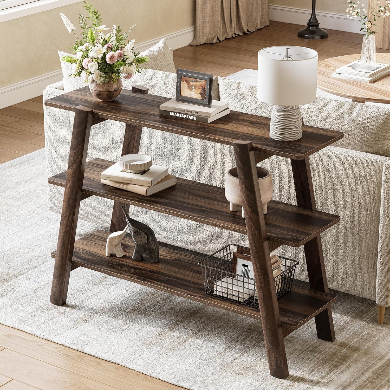 41.3" Rustic Farmhouse Console Table - 3-Tier Narrow Sofa Table with Open Shelves