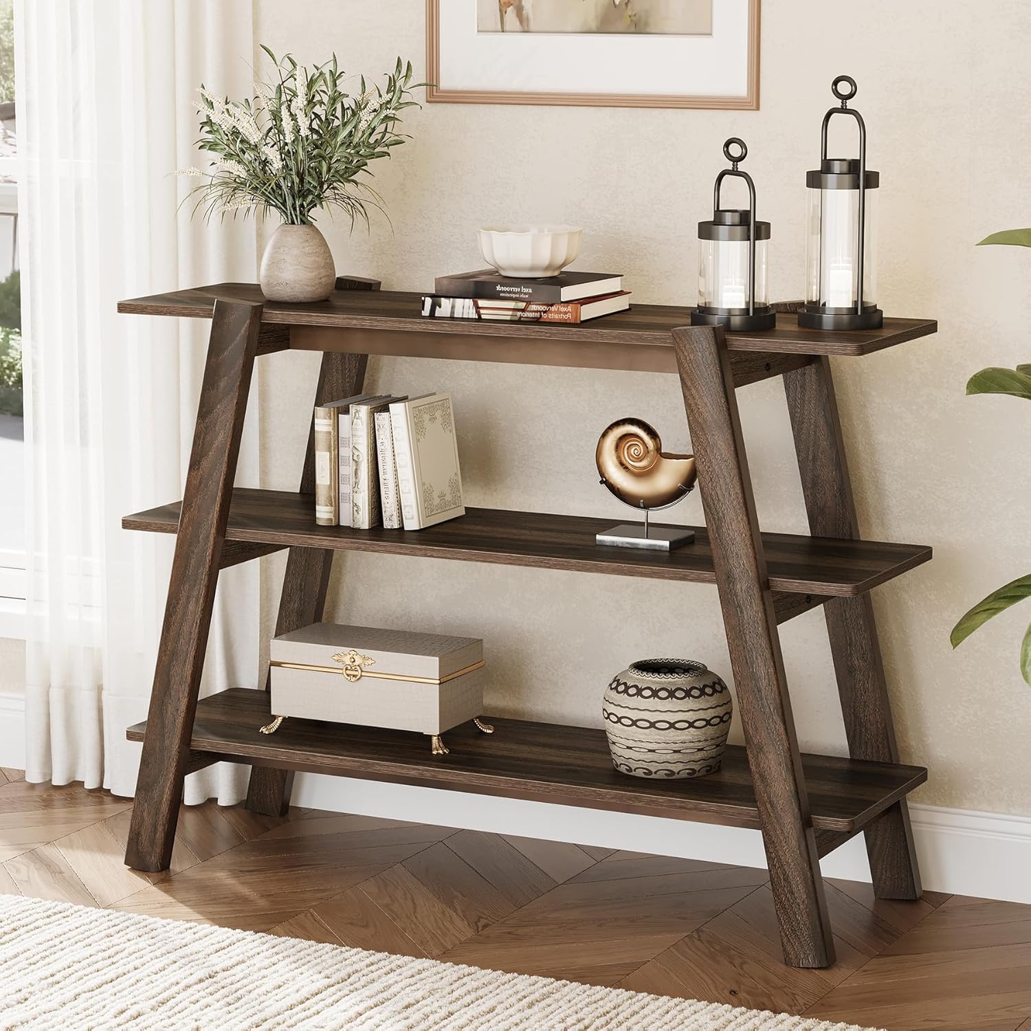 41.3" Rustic Farmhouse Console Table - 3-Tier Narrow Sofa Table with Open Shelves