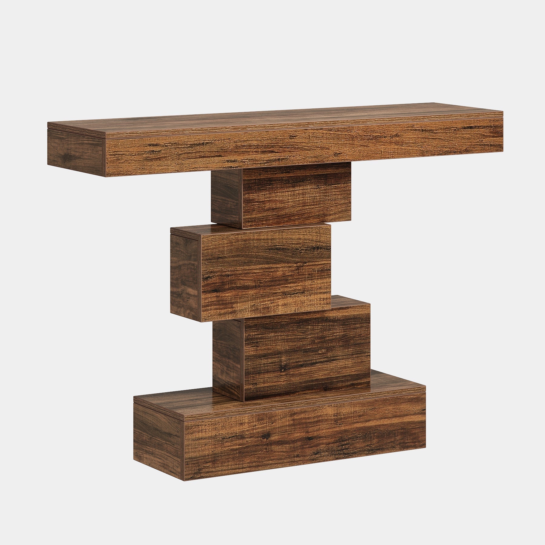 42" Console Table, Wood Sofa Table Accent Table with Geometric Base Tribesigns#Colour_Brown