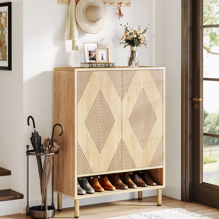 45" Wooden Shoe Cabinet - Adjustable Shelf Organizer