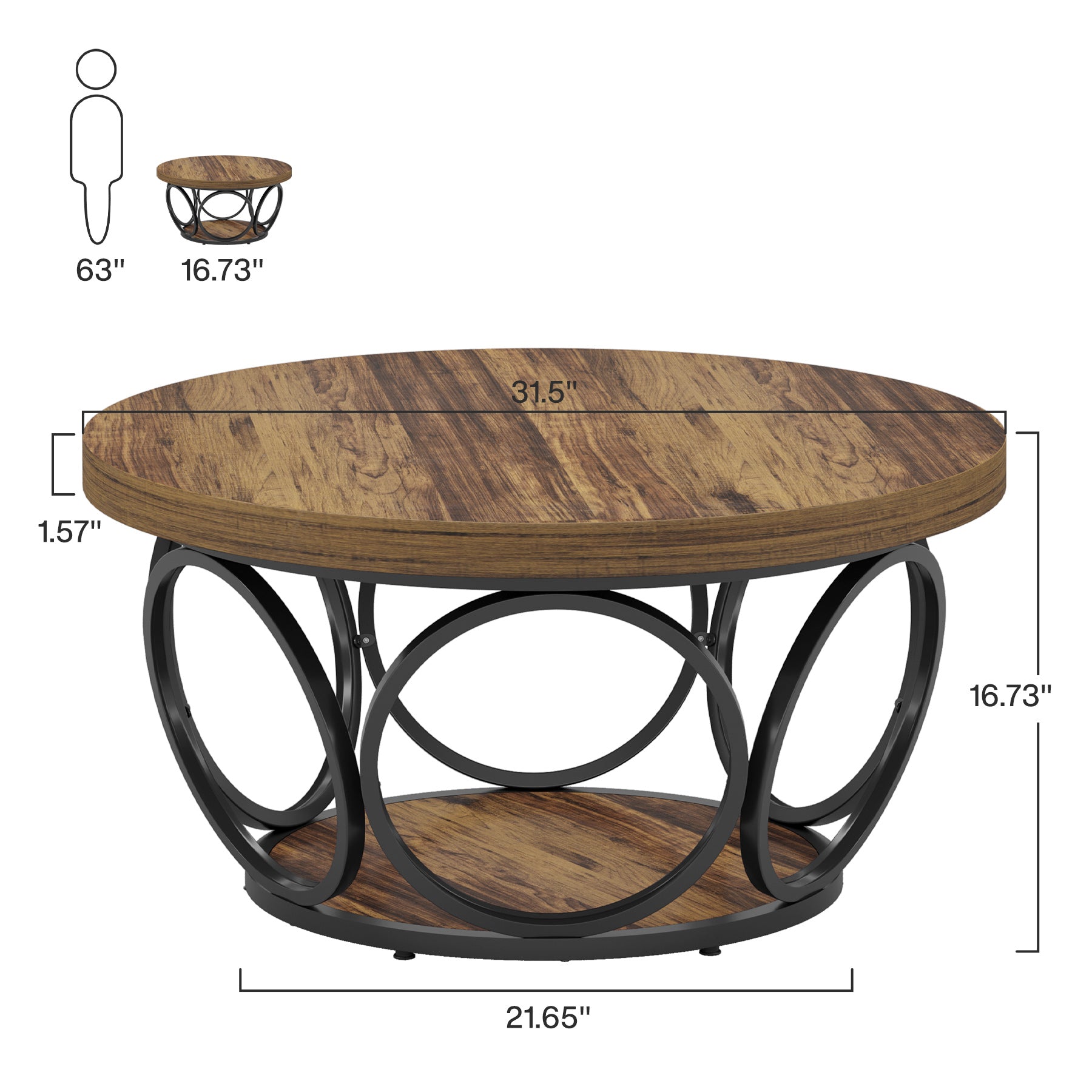 Tribesigns Coffee Table, Round Center Table with 2 Storage Shelves
