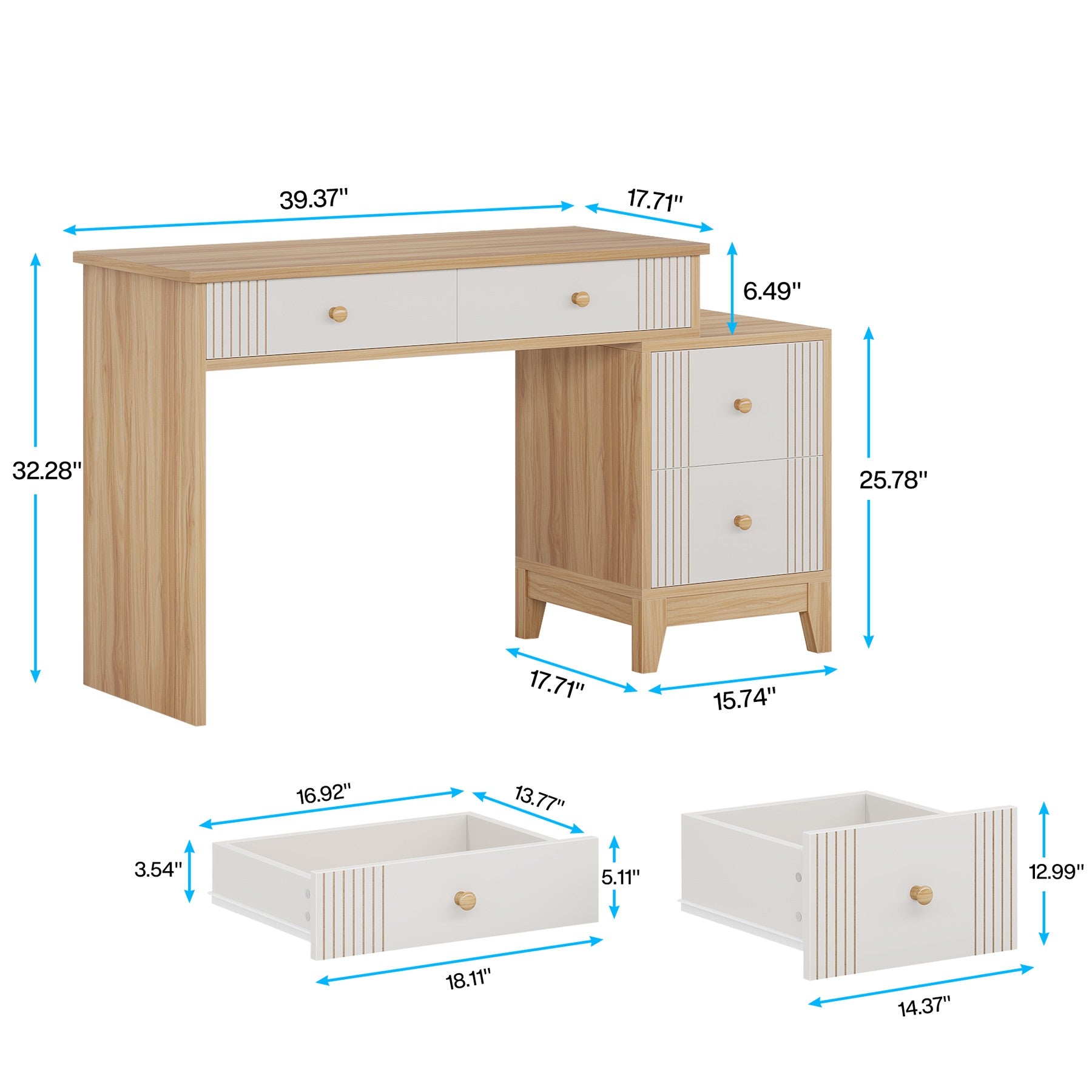 Wooden Computer Table Writing Desk with 4-Drawer