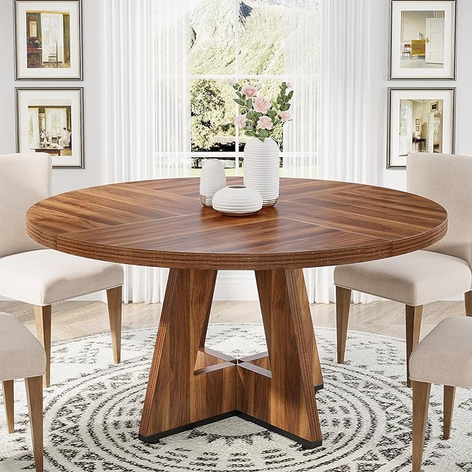 47-Inch Round Dining Table Wood Kitchen Table for Dining Room and Living Room