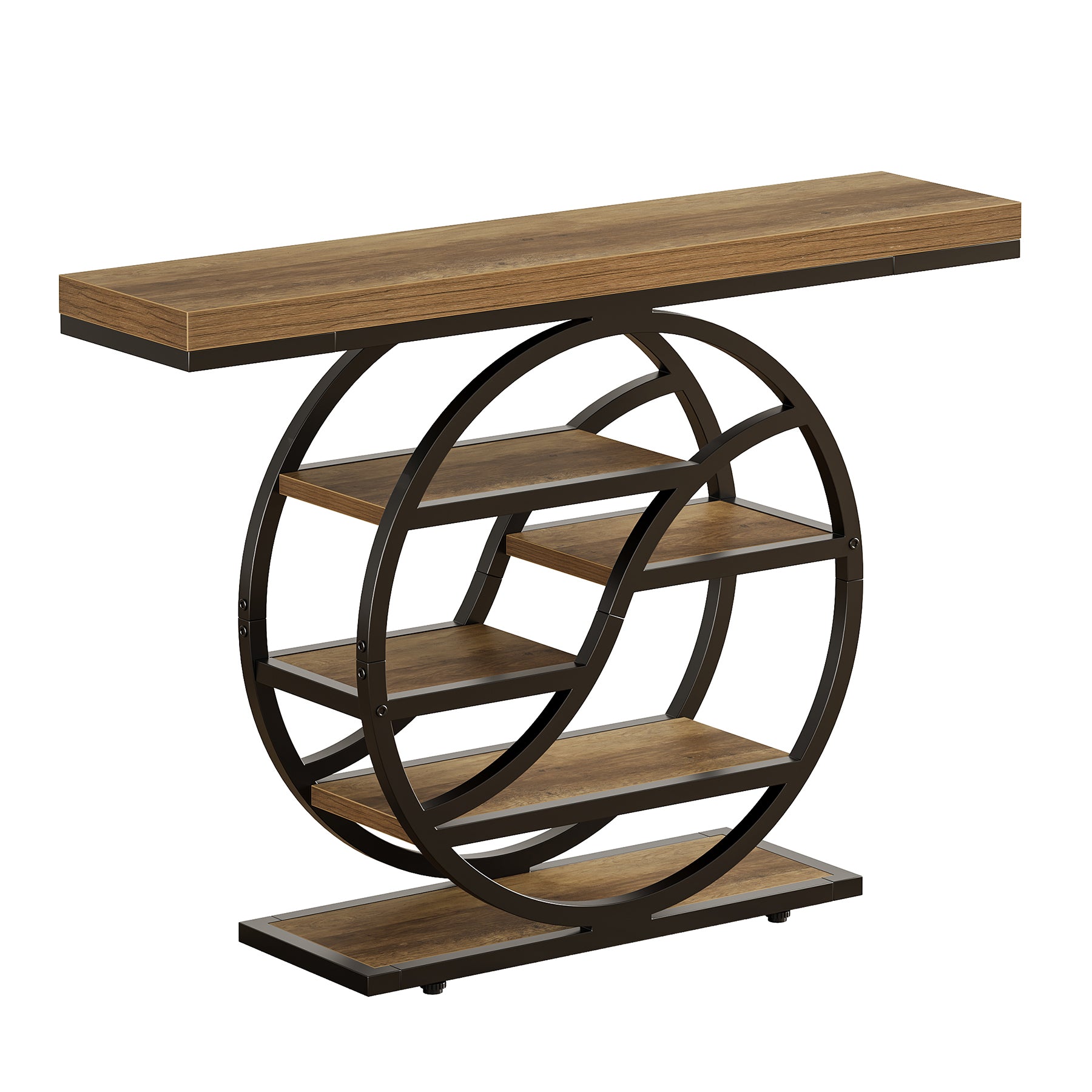 47" Industrial Console Table - 6-Tier Entryway Shelf w/Metal Frame