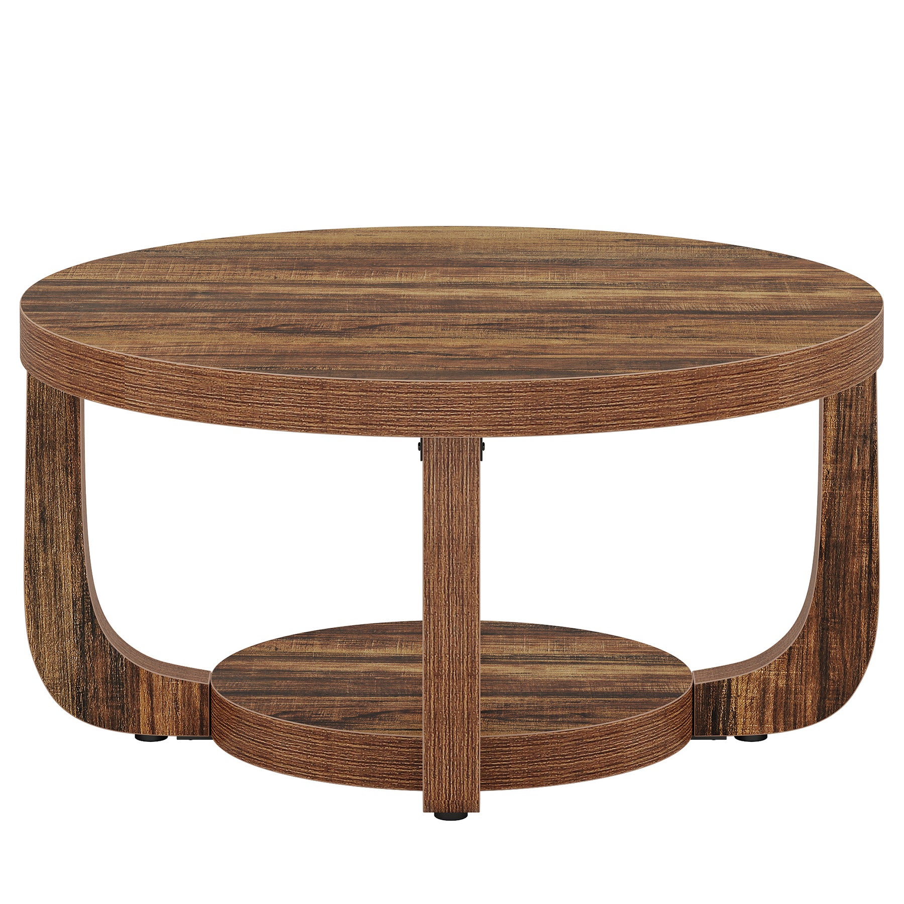 31.5" Round Coffee Table - 2-Tier Accent Center Table with Storage Shelf