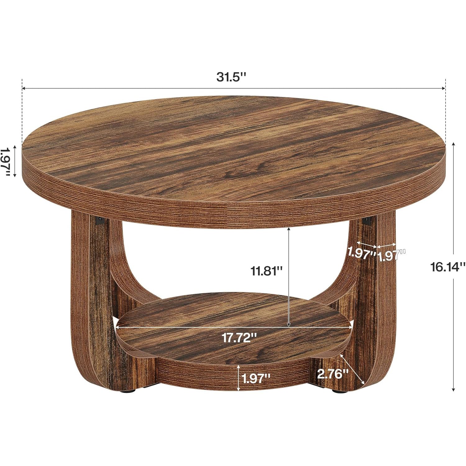 31.5" Round Coffee Table - 2-Tier Accent Center Table with Storage Shelf