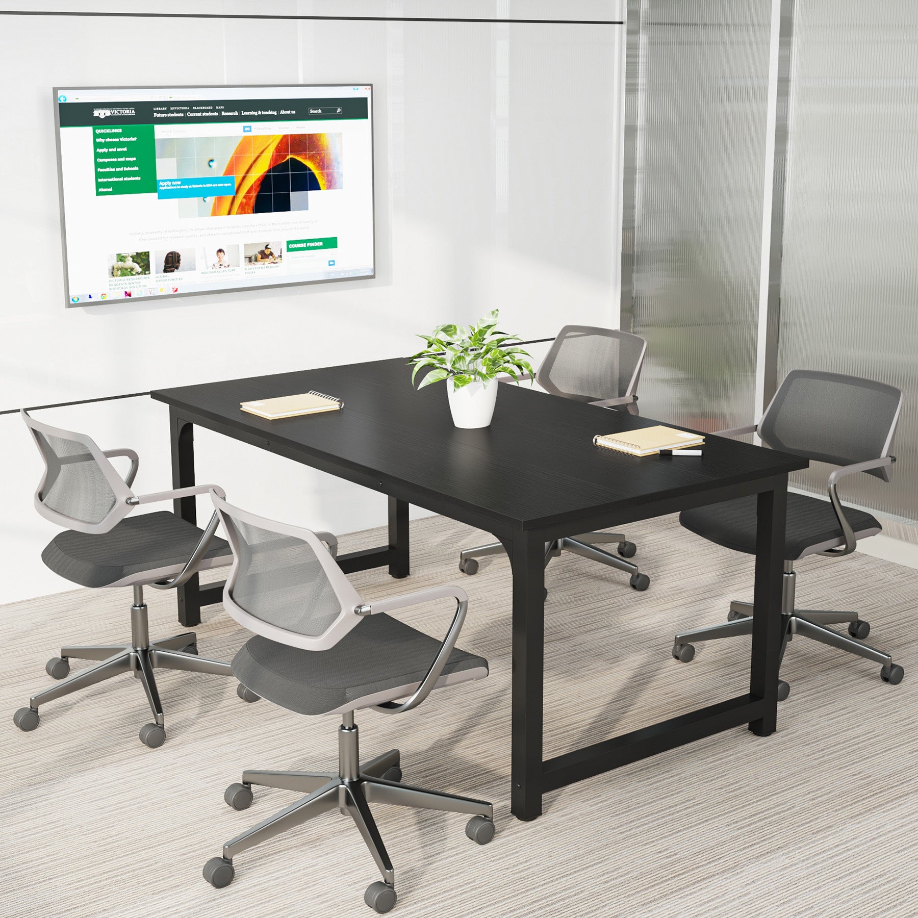 63 x 31.5 Inch Modern Large Desk, Office Writing Workstation in Rustic and Black