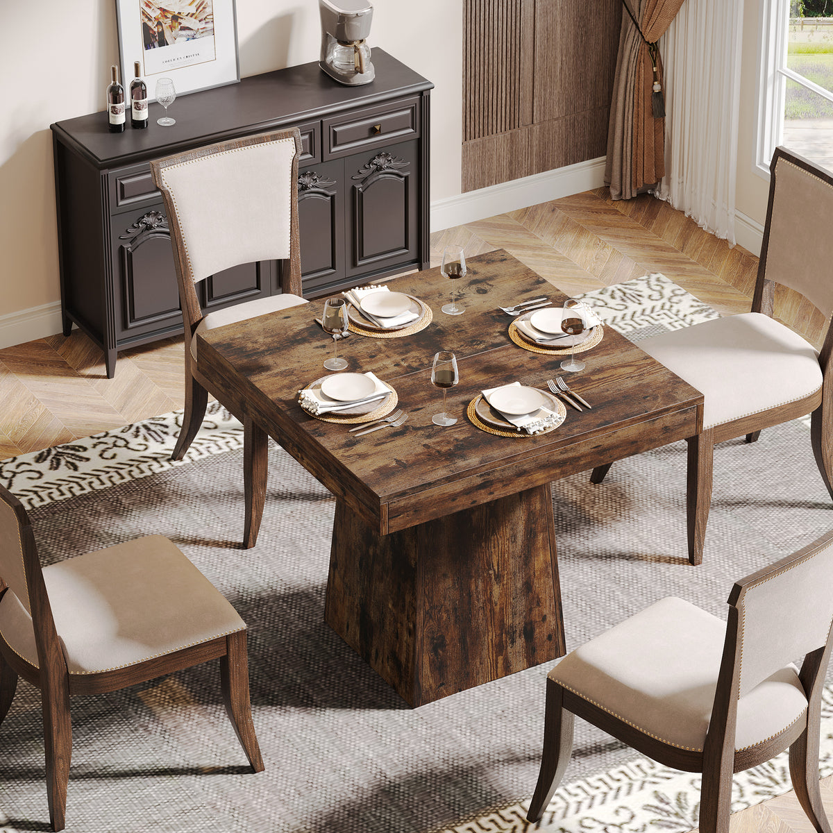 Tribesigns 31.5-Inch Square Dining Table for 4 with Pedestal Base, Farmhouse Kitchen Table