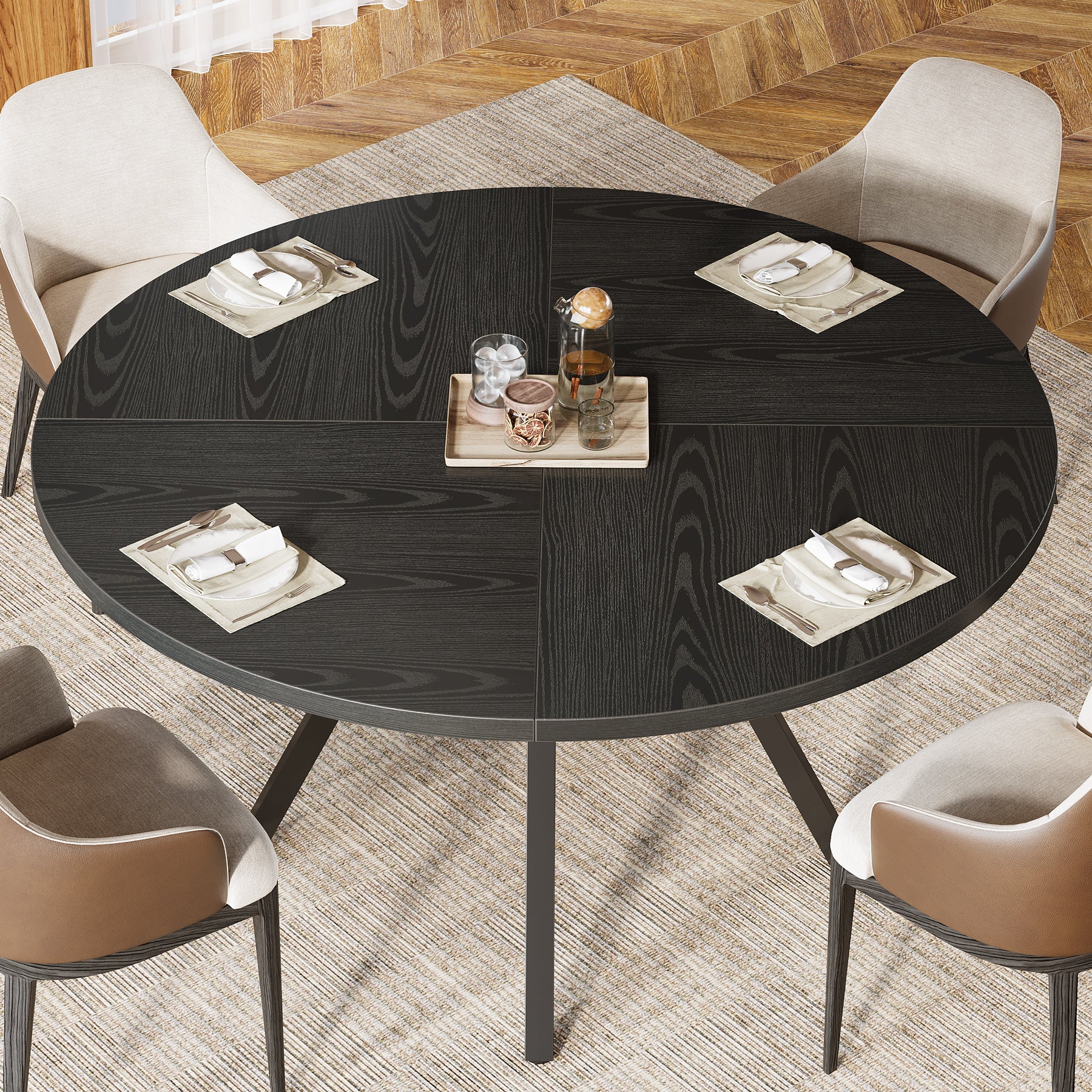 47"Dining Table, Modern Round Kitchen Table for 4