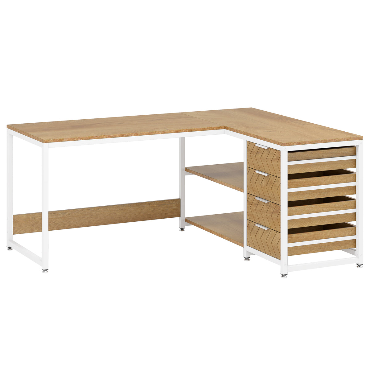 59" L-Shaped Desk, Reversible Corner Computer Desk with Drawers and Shelves