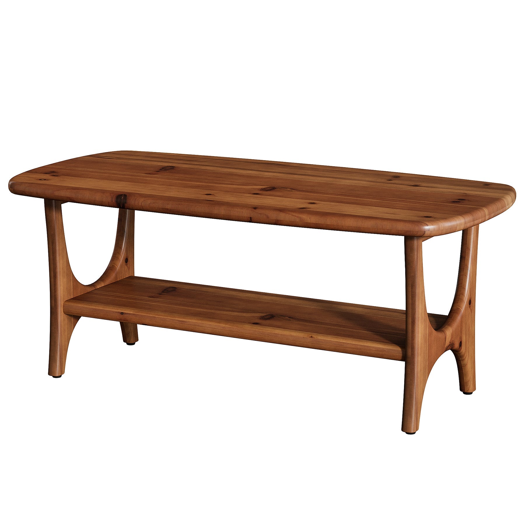47.24" Mid-Century Modern Solid Wood Coffee Table, Two-Tier Rectangle Center Table