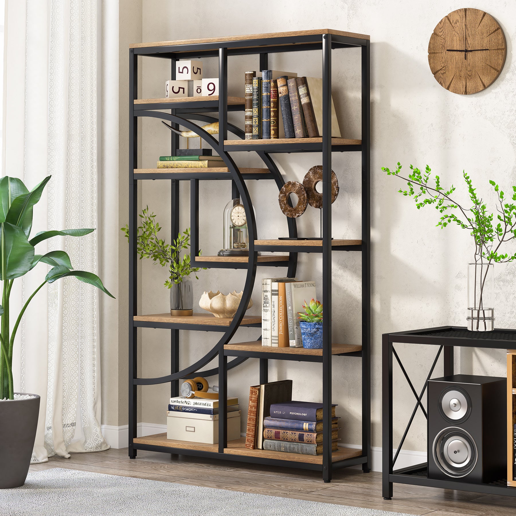 37.4 Inch 5-Tier Industrial Bookshelf for Living Room, Bedroom, Home Office
