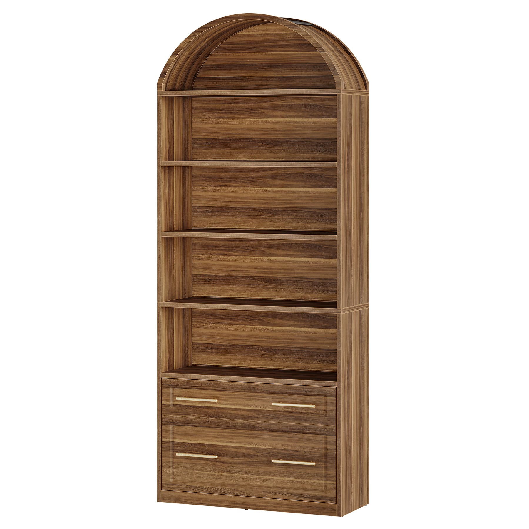 76.8-Inch Arched Bookcase with File Cabinet Drawer, 5-Tier Storage for Home Office