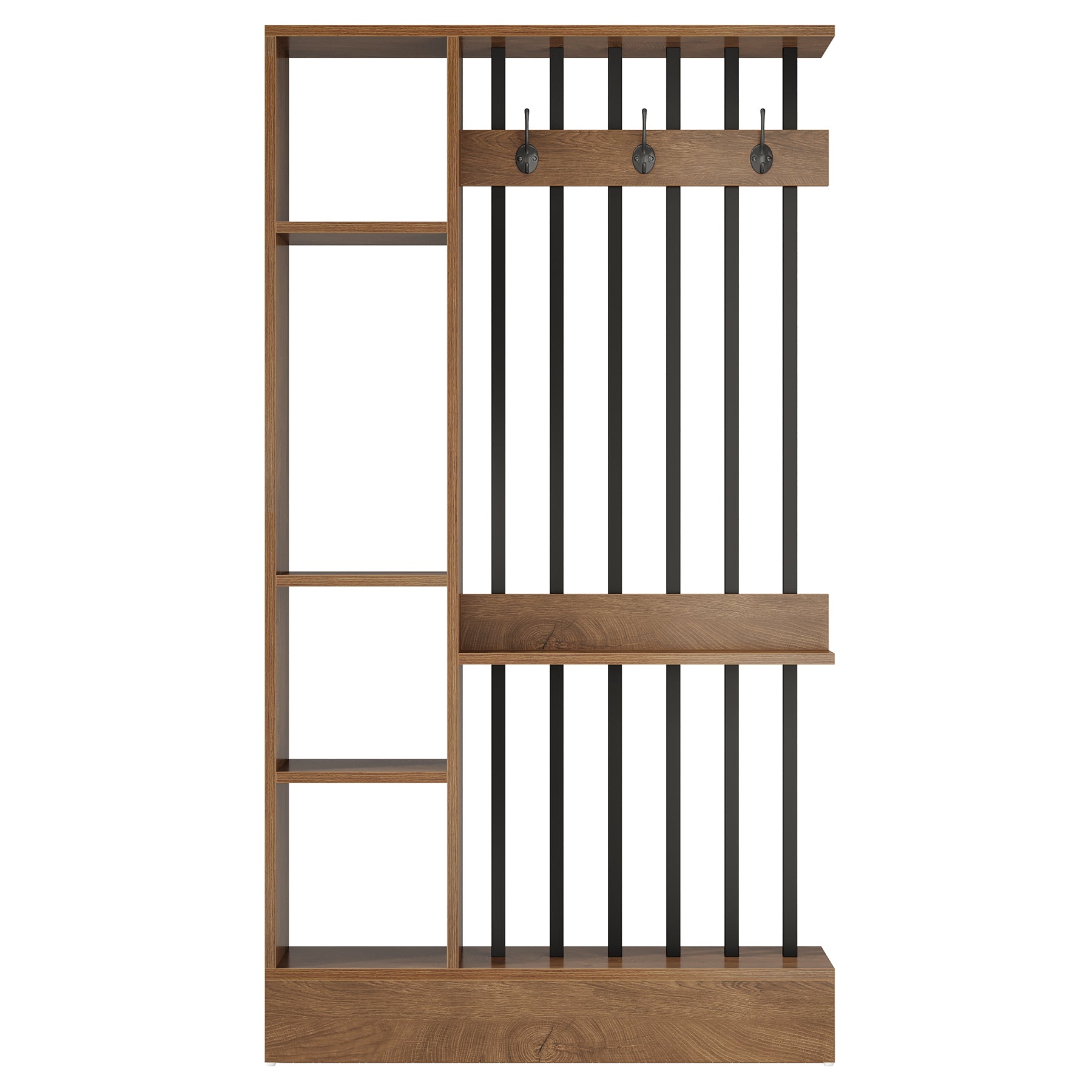 70.9 Inch Room Divider, Freestanding Bookshelf Partition with Shelves and Coat Hooks