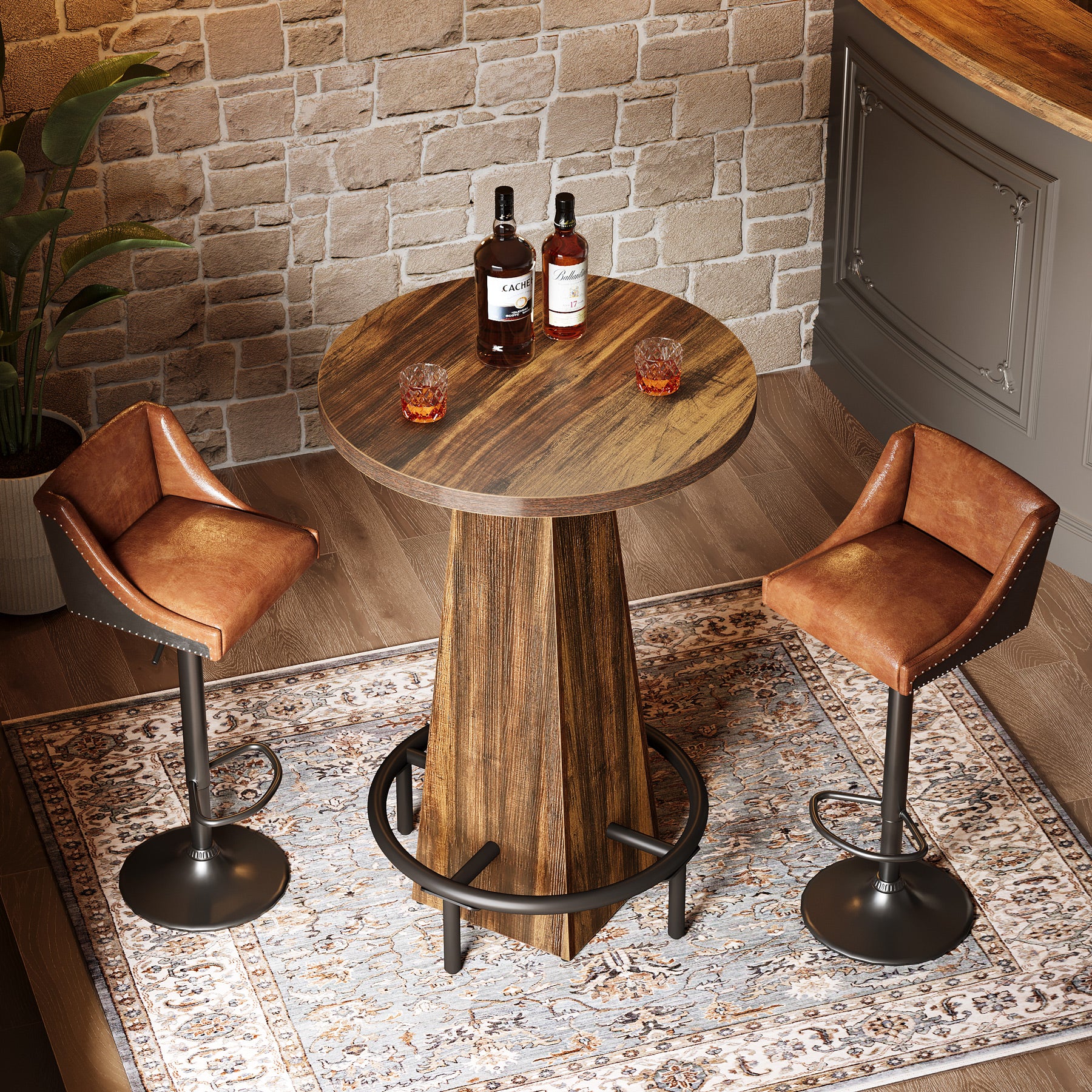 Tribesigns 37.4-Inch High Round Bar Table with Metal Footrest, Rustic Pub Table for Small Bars and Kitchen