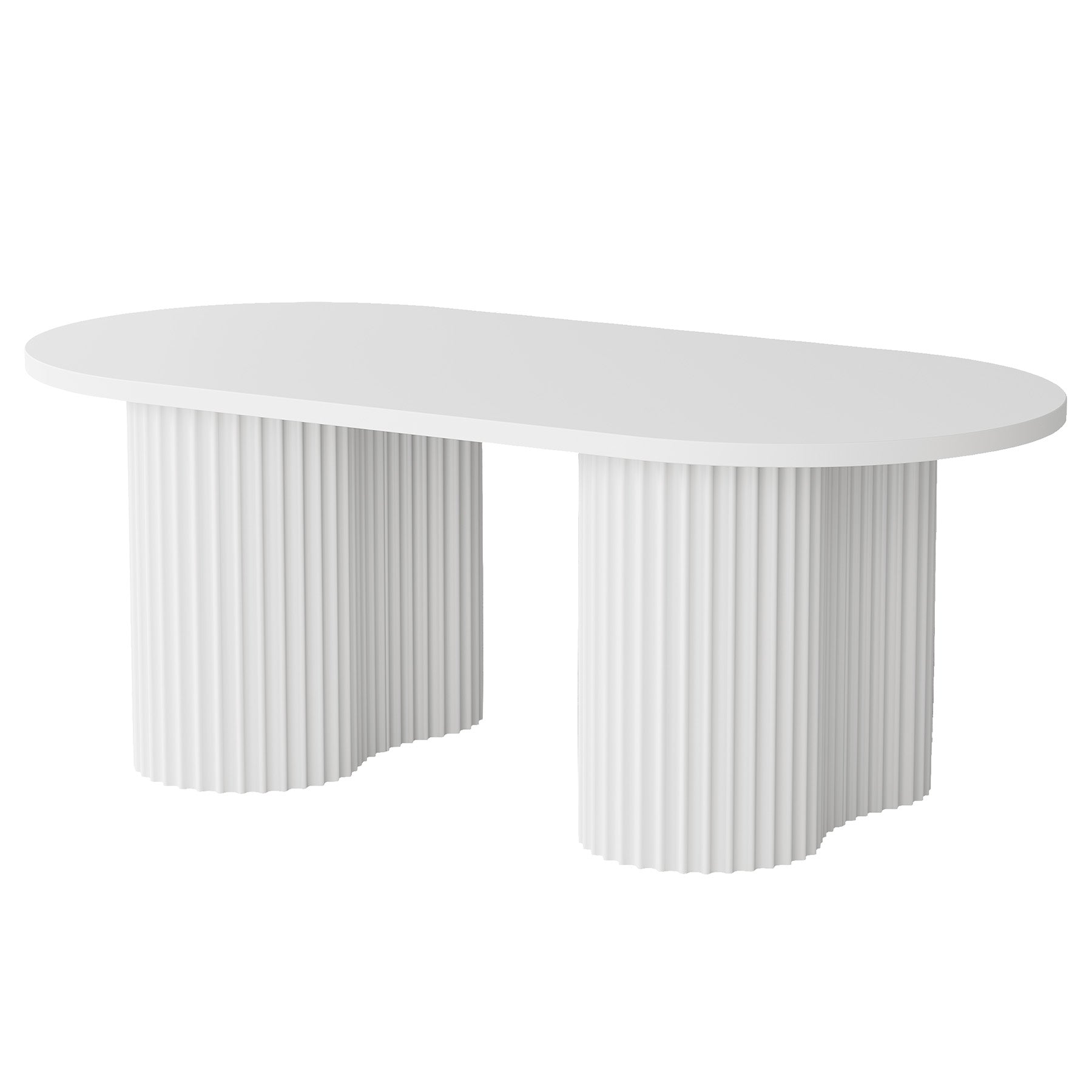 Tribesigns 47-Inch Oval Coffee Table with Fluted Design, Modern White Center Table for Living Room and Office