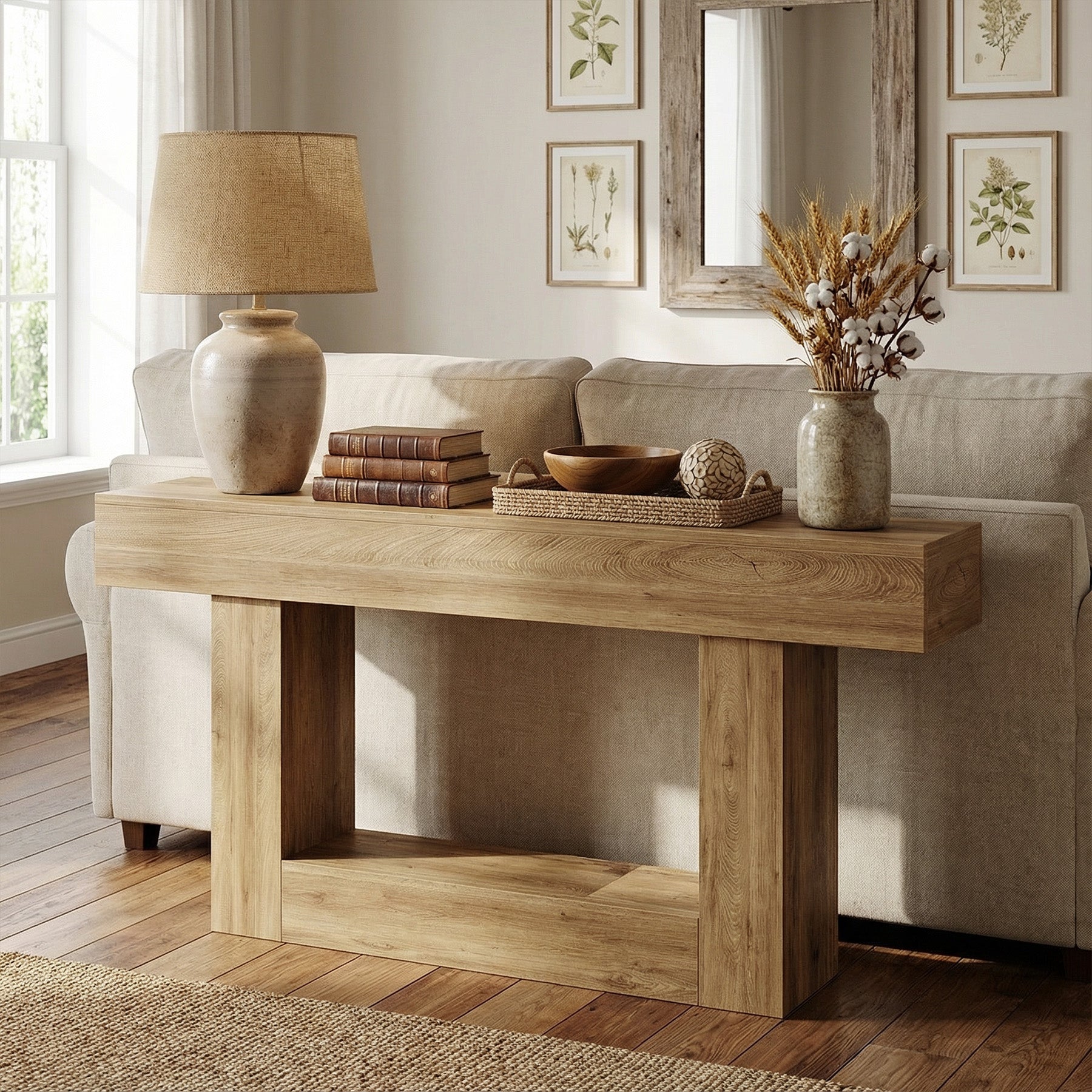 63" Distressed Wood Console Table, 2-Tier Sofa & Entry Table