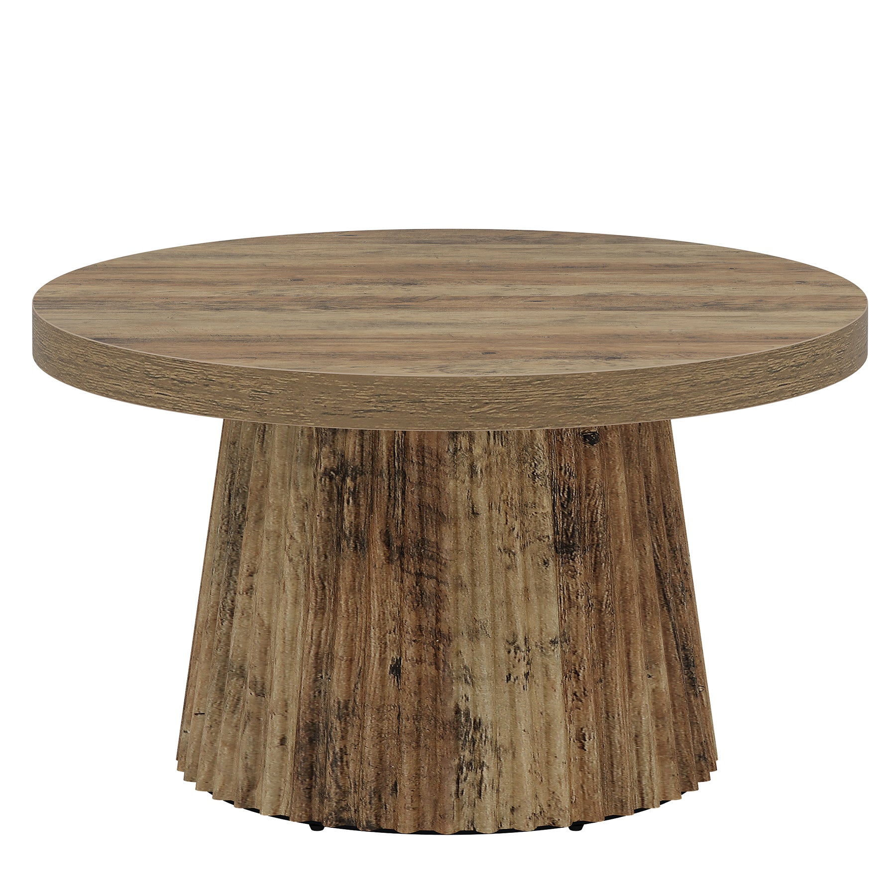 31.5" Round Fluted Coffee Table - Minimalist Wood Grain Center Piece for Small Spaces
