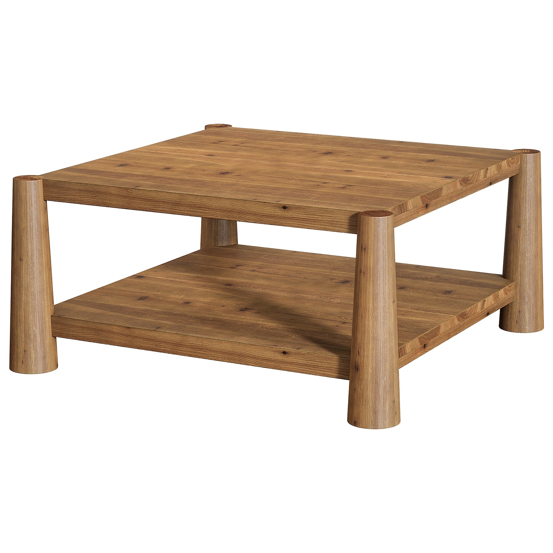 34" Square Solid Wood 2-Tier Coffee Table, Farmhouse Storage Brown