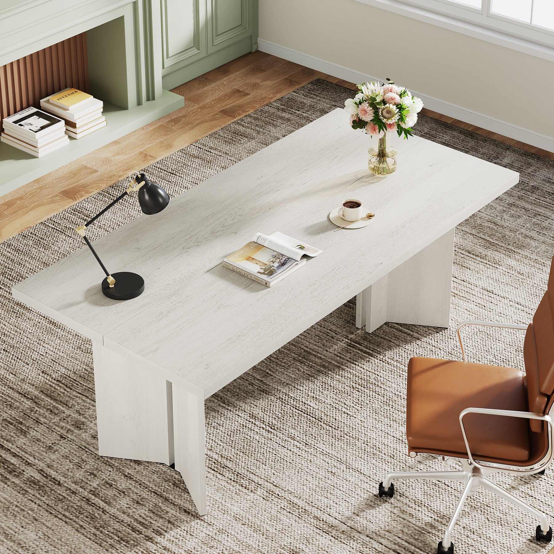 63" Wood Executive Desk, Farmhouse Computer Desk with Large Tabletop