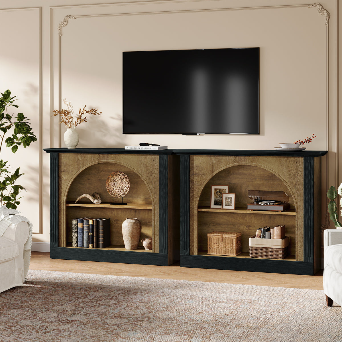 43.3 Inch Narrow Console Table with 3-Tier Storage and Semi-Open Design, Mid-Century Sofa Table for Living Room