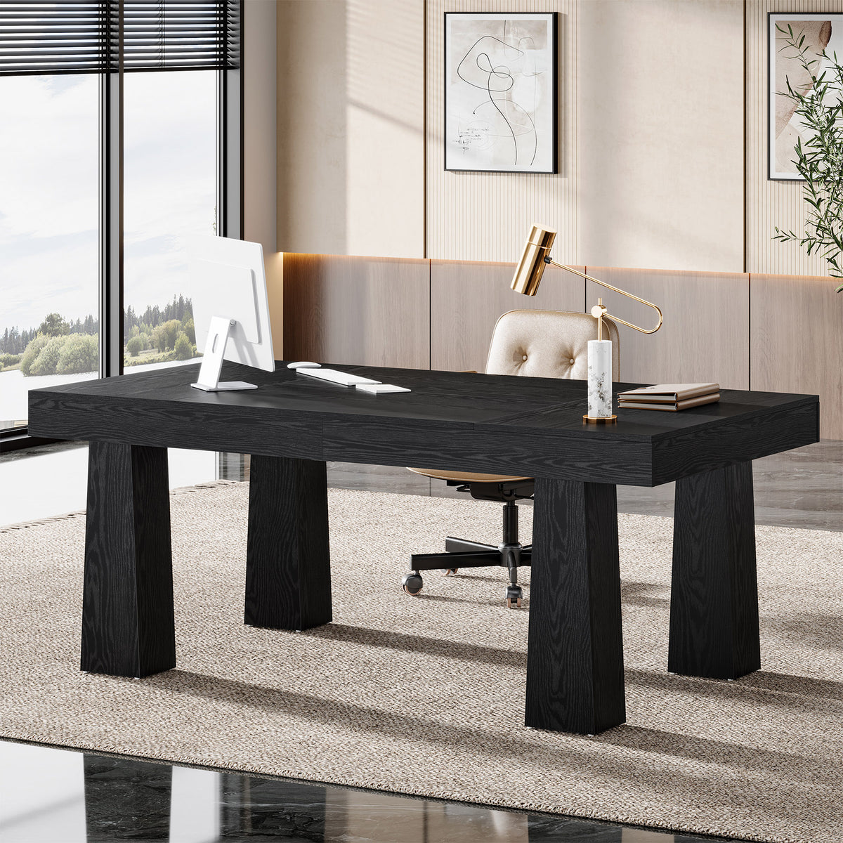 Tribesigns 63 Inch Executive Desk with Tapered Legs, Modern Computer Desk for Home Office