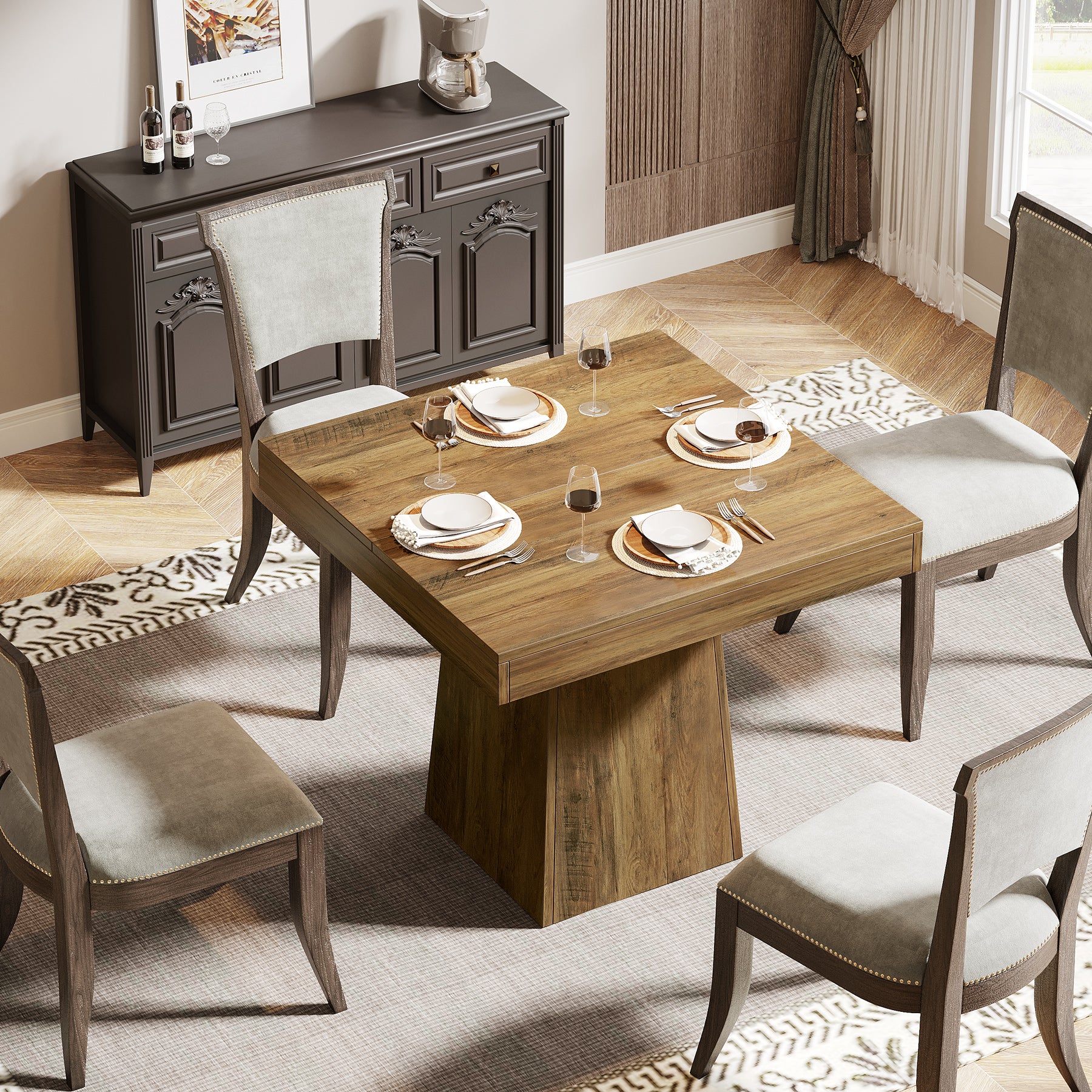 Tribesigns 31.5-Inch Square Dining Table for 4 with Pedestal Base, Farmhouse Kitchen Table
