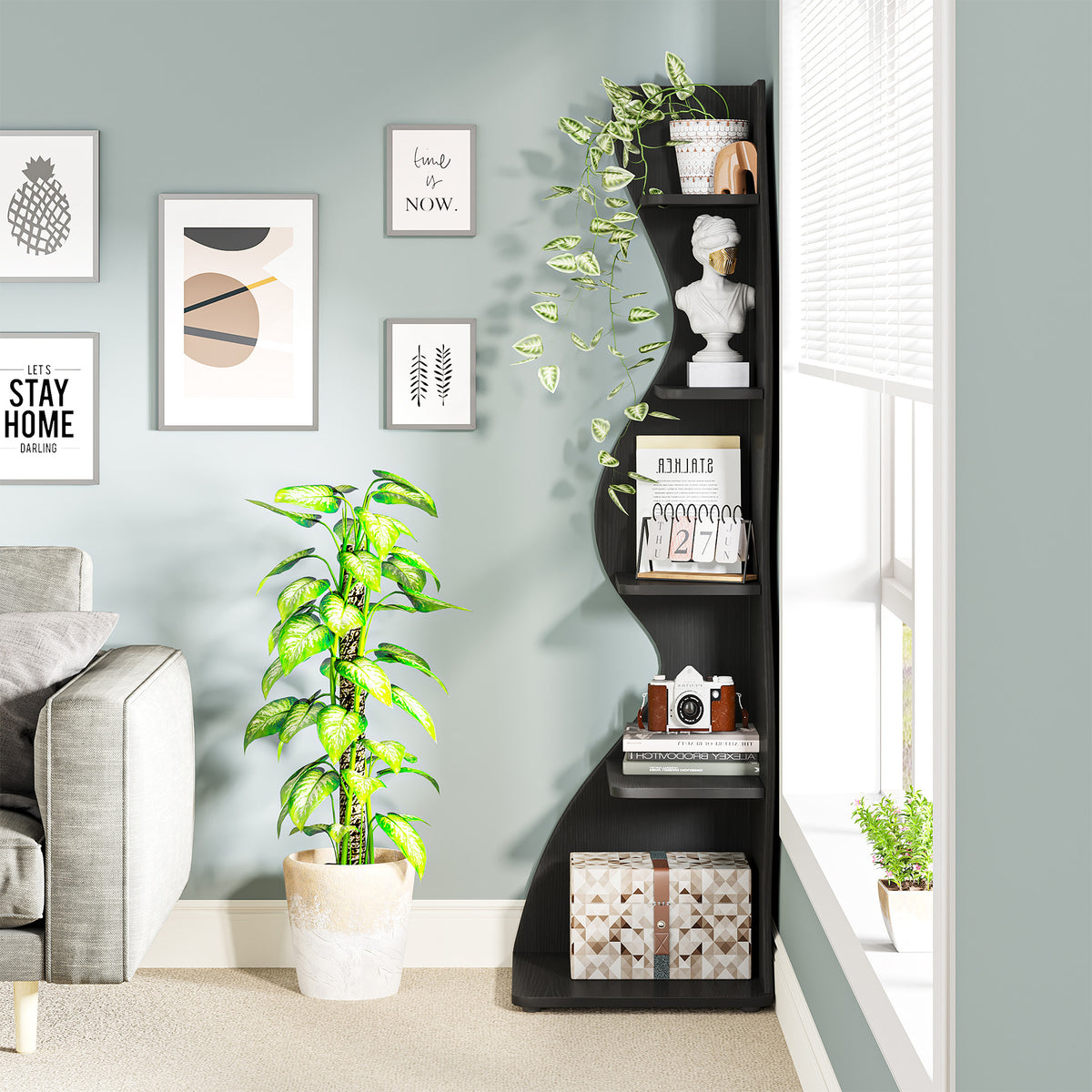 69.9" Tall Corner Shelf, 5-Tier Wavy Display Shelf for Plants & Decor
