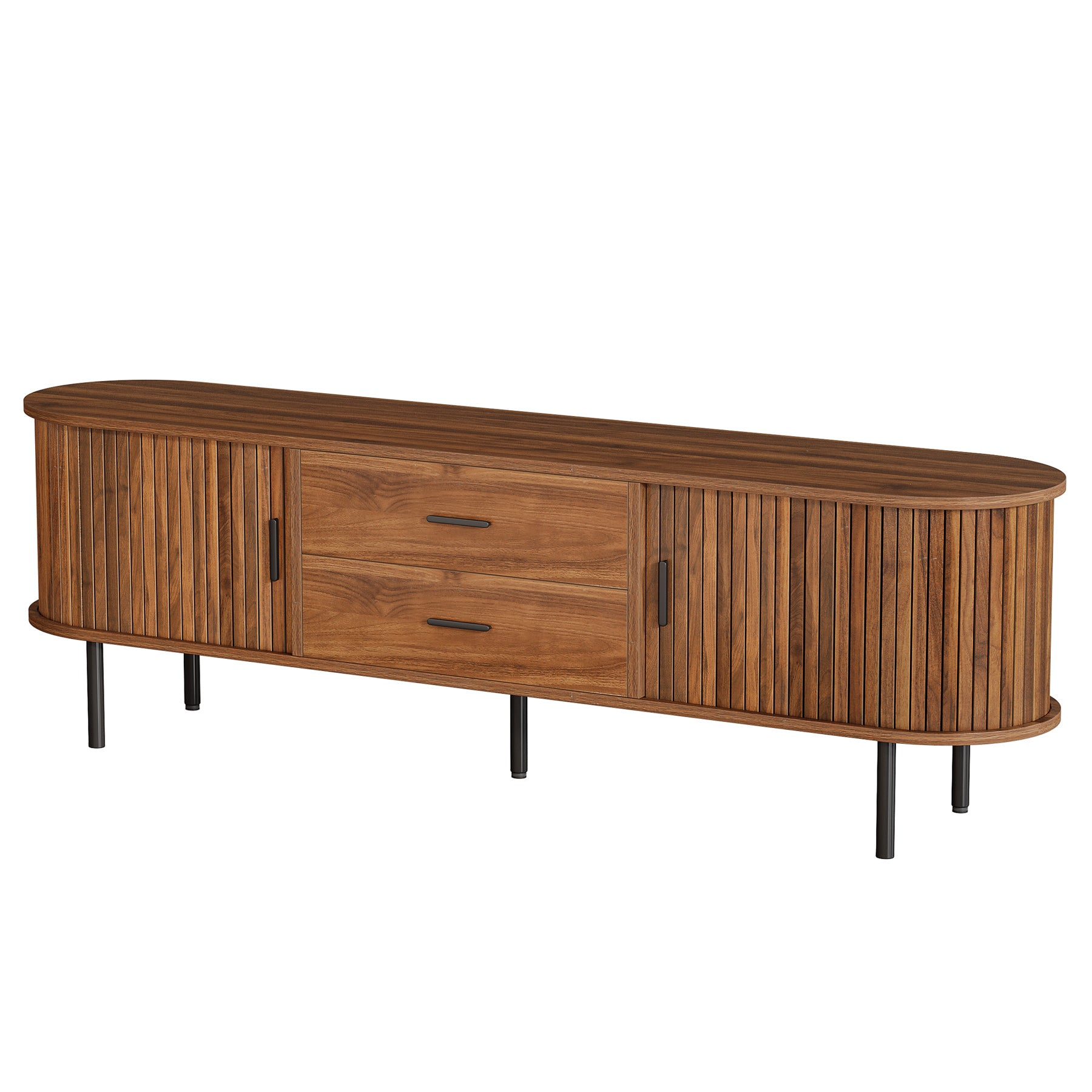 70-Inch TV Stand with Sliding Tambour Door, Mid-Century Media Console for 75-Inch TVs