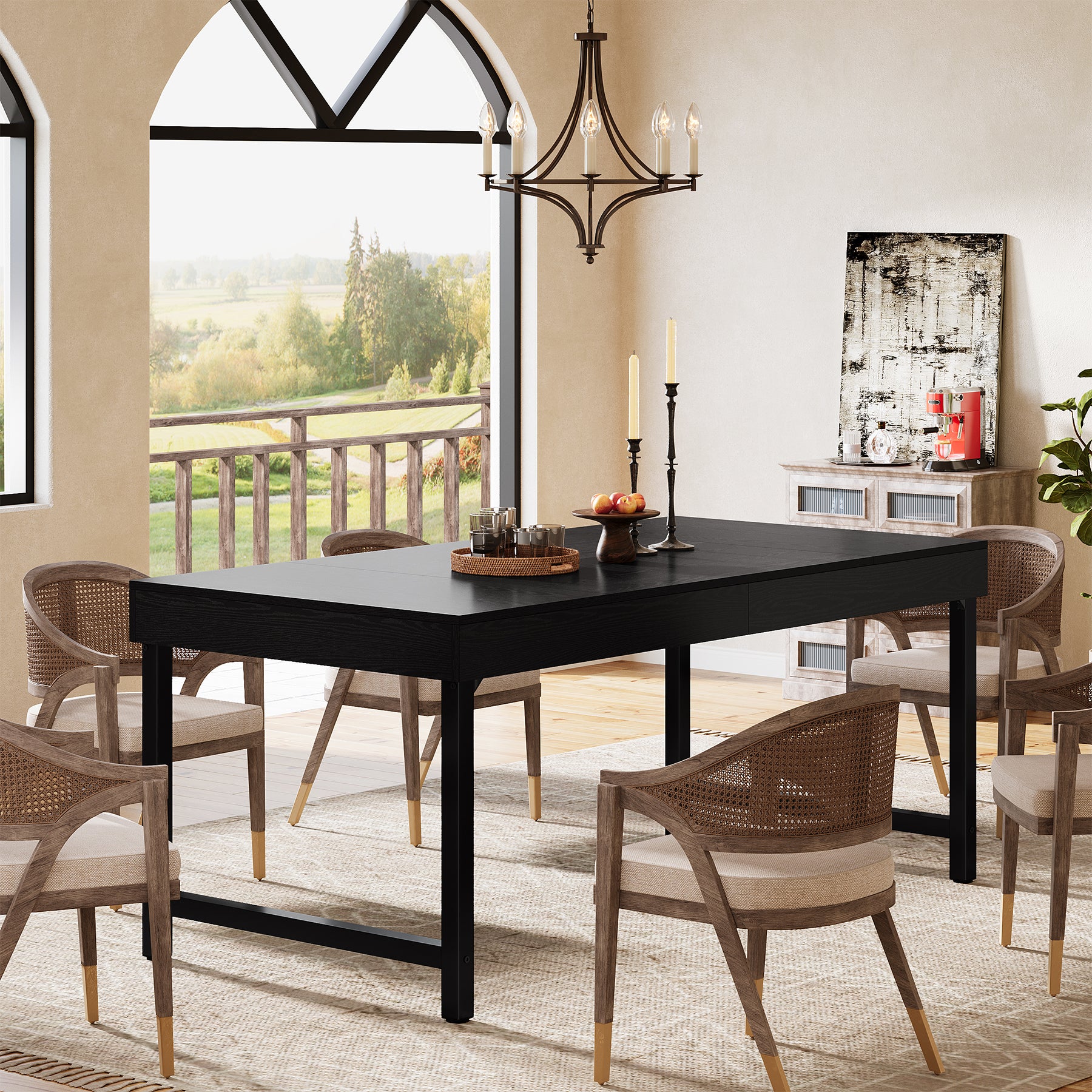 Tribesigns Industrial Farmhouse Dining Table, 55-Inch Rectangle with Heavy-Duty Metal Legs for 4-6 People