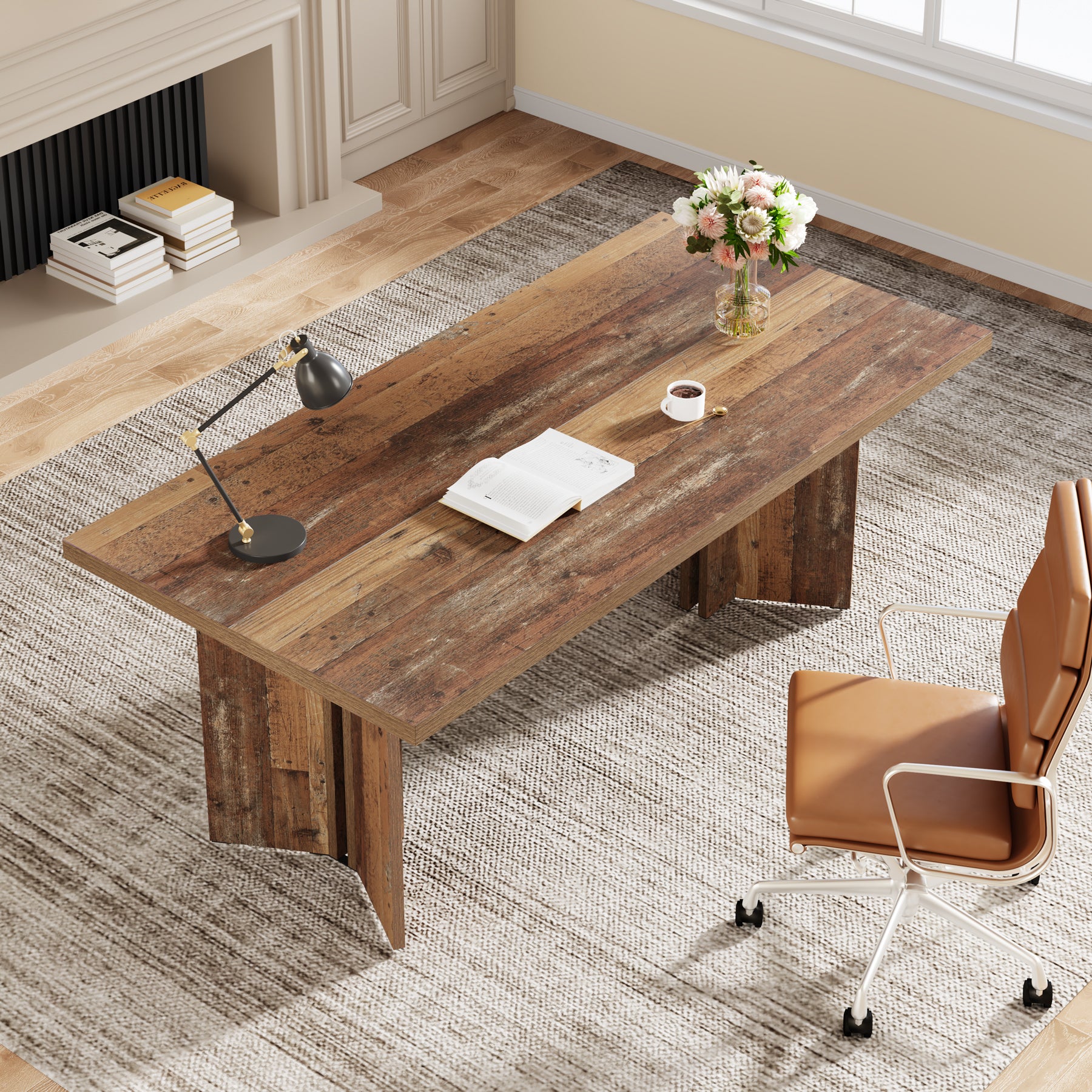 63" Wood Executive Desk, Farmhouse Computer Desk with Large Tabletop