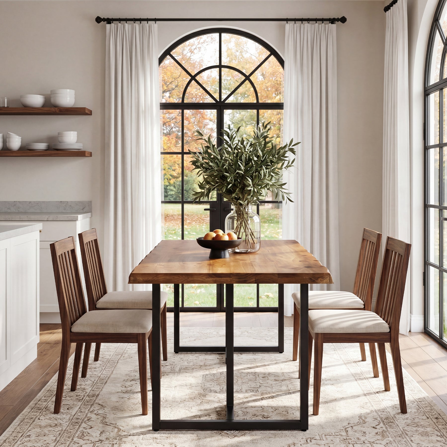 Tribesigns 63-Inch Solid Wood Dining Table with Live-Edge Inspired Top and Metal U-Frame, Industrial Kitchen Table for 4-6 People