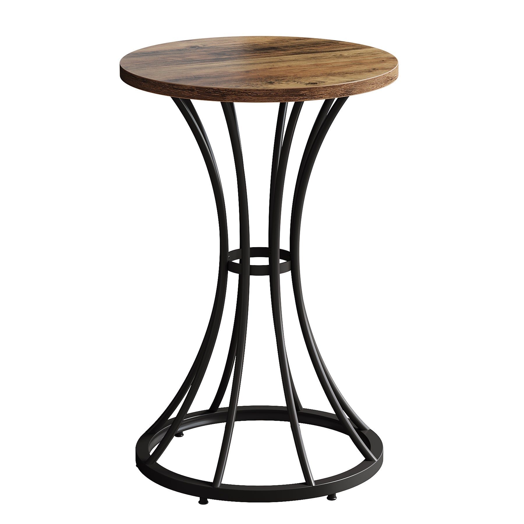 37.4" Round Bar Table for Two, Cocktail Table with Curved Metal Base in Black
