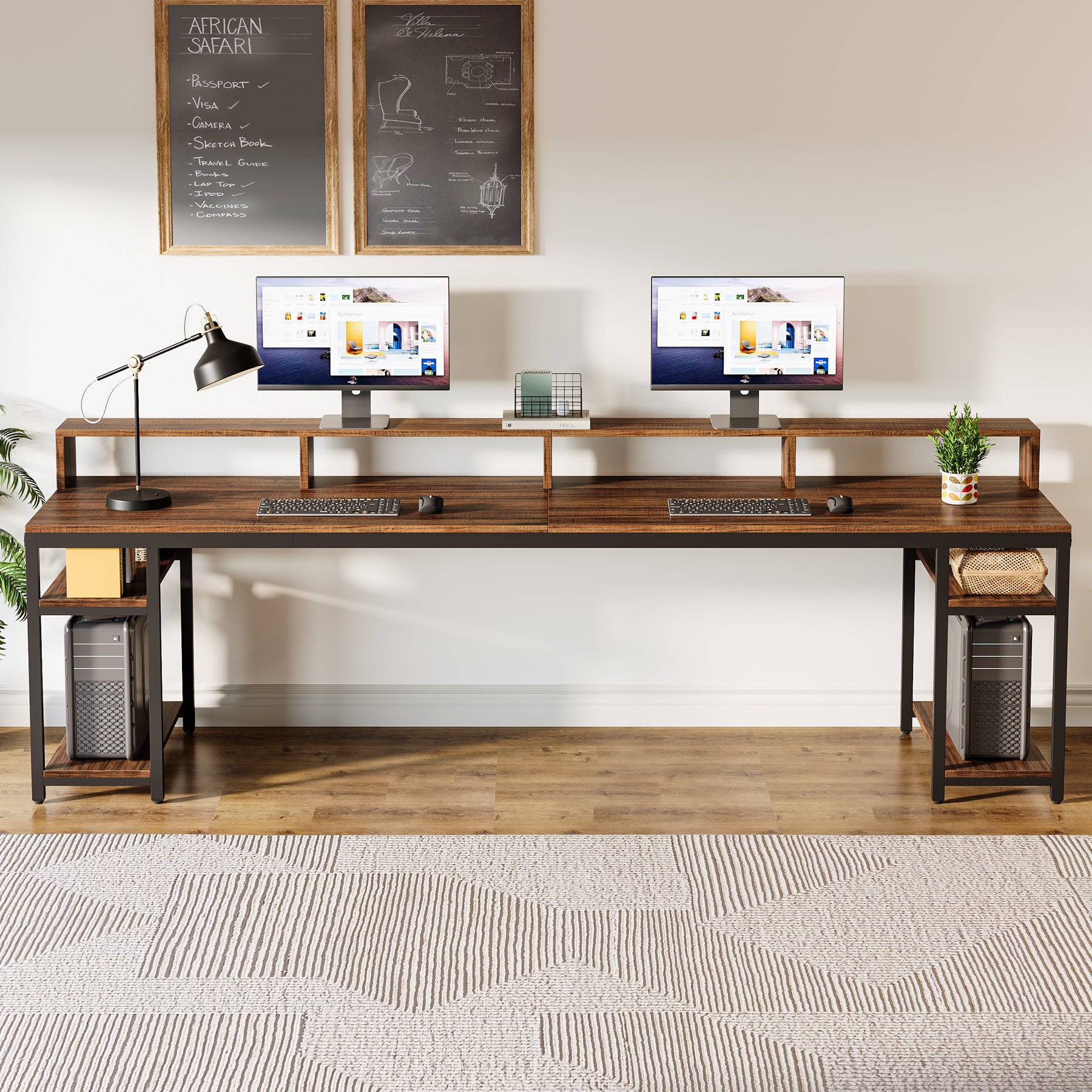 78.74" Two Person Desk with Monitor Stand, Double Computer Desk for Home Office Gaming Study
