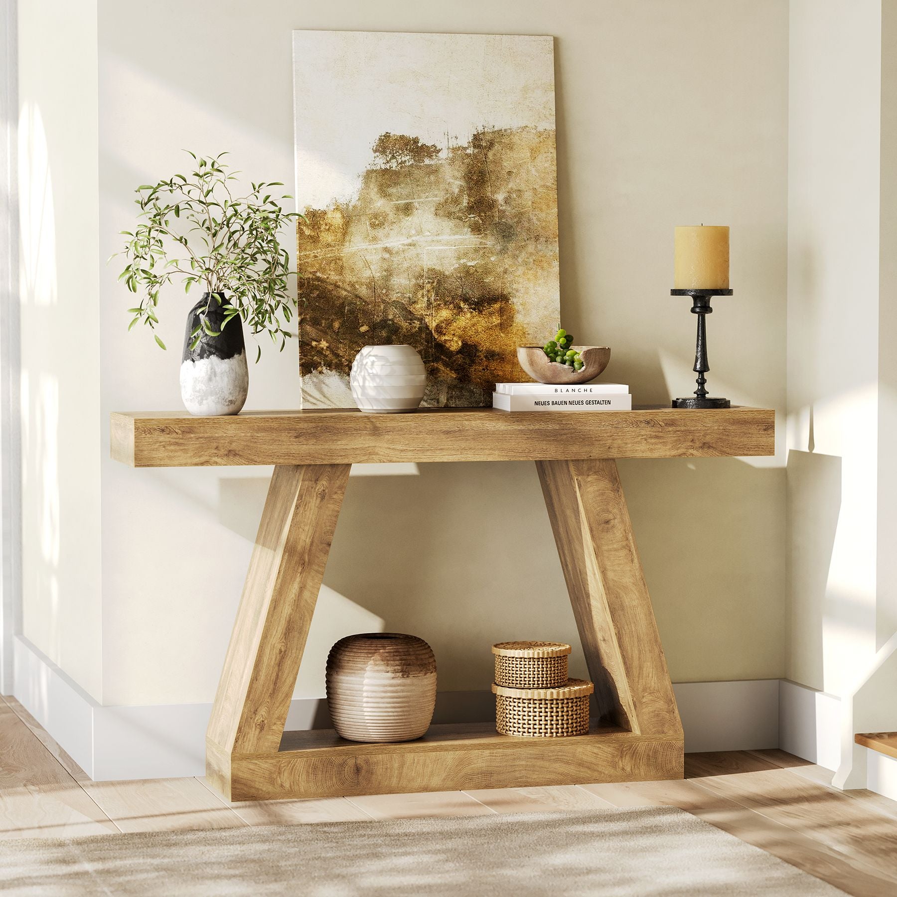 Farmhouse Console Table, 55" Sofa Table with Storage