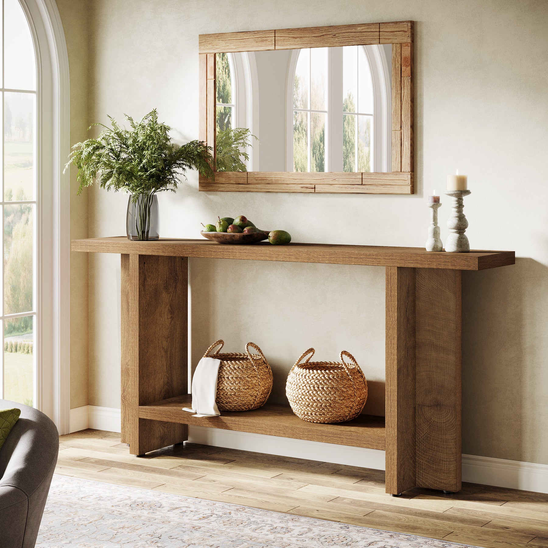 Tribesigns 59" Console Table, Farmhouse Sofa & Hallway Table with Double Storage