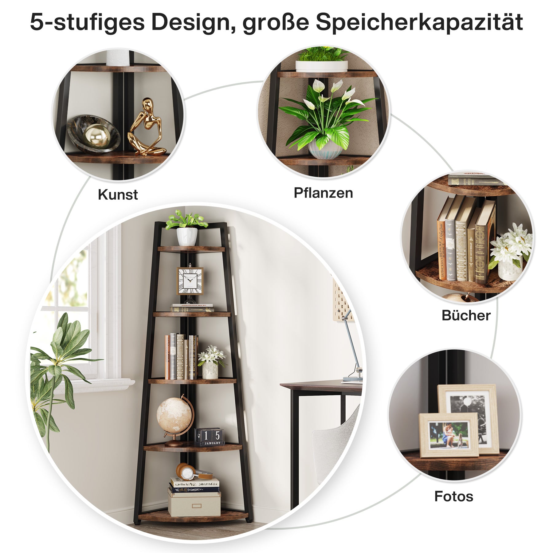 5-Tier 70 Inch Tall Corner Ladder Shelf Small Bookcase