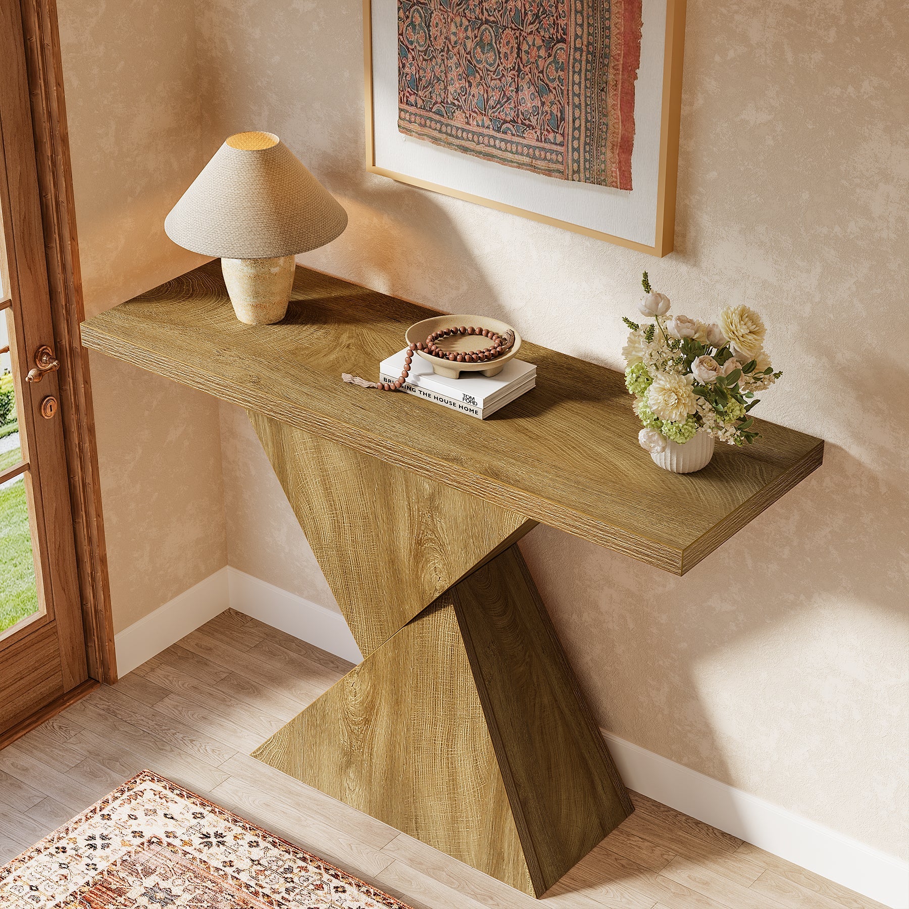 Tribesigns 41.5-Inch Narrow Farmhouse Console Table, Entryway Sofa Table with Geometric Base