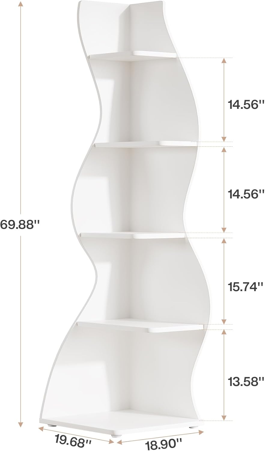 69.9" Tall Corner Shelf, 5-Tier Wavy Display Shelf for Plants & Decor