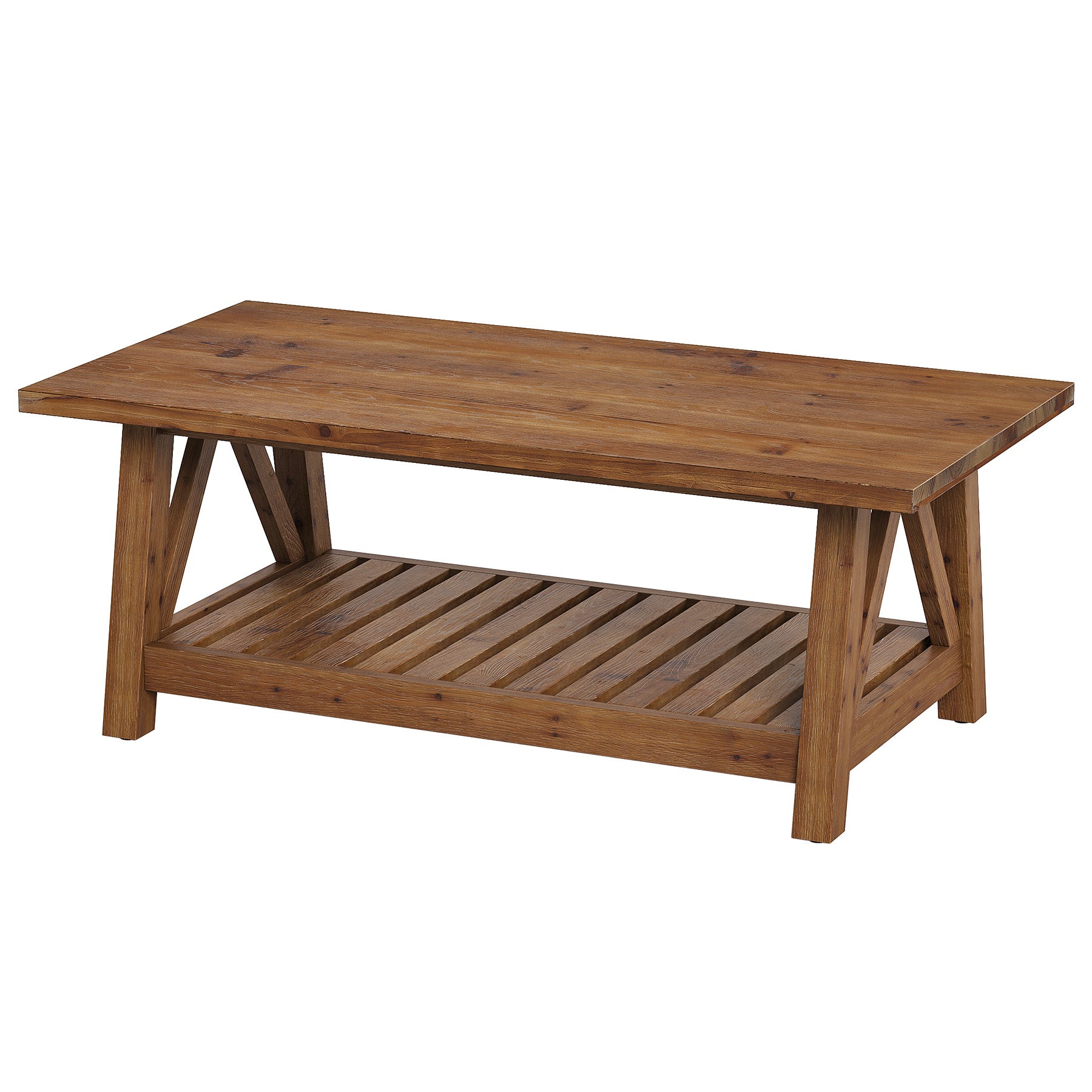 Tribesigns 47.24-Inch Solid Wood Coffee Table, Farmhouse 2-Tier Storage Table for Living Room